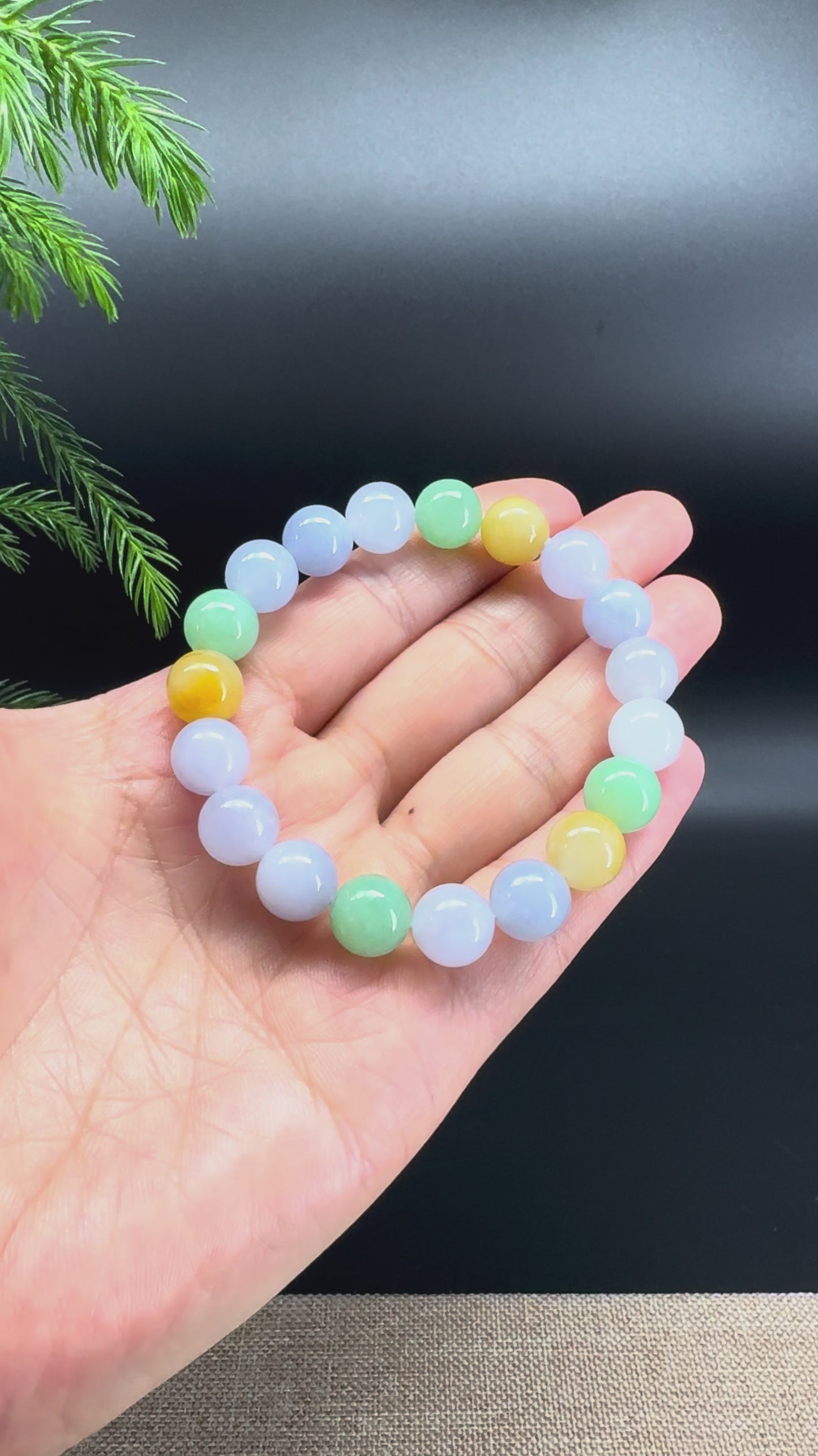 Load and play video in Gallery viewer, Natural Jadeite Jade Round Multicolor Beads Bracelet ( 10 mm )
