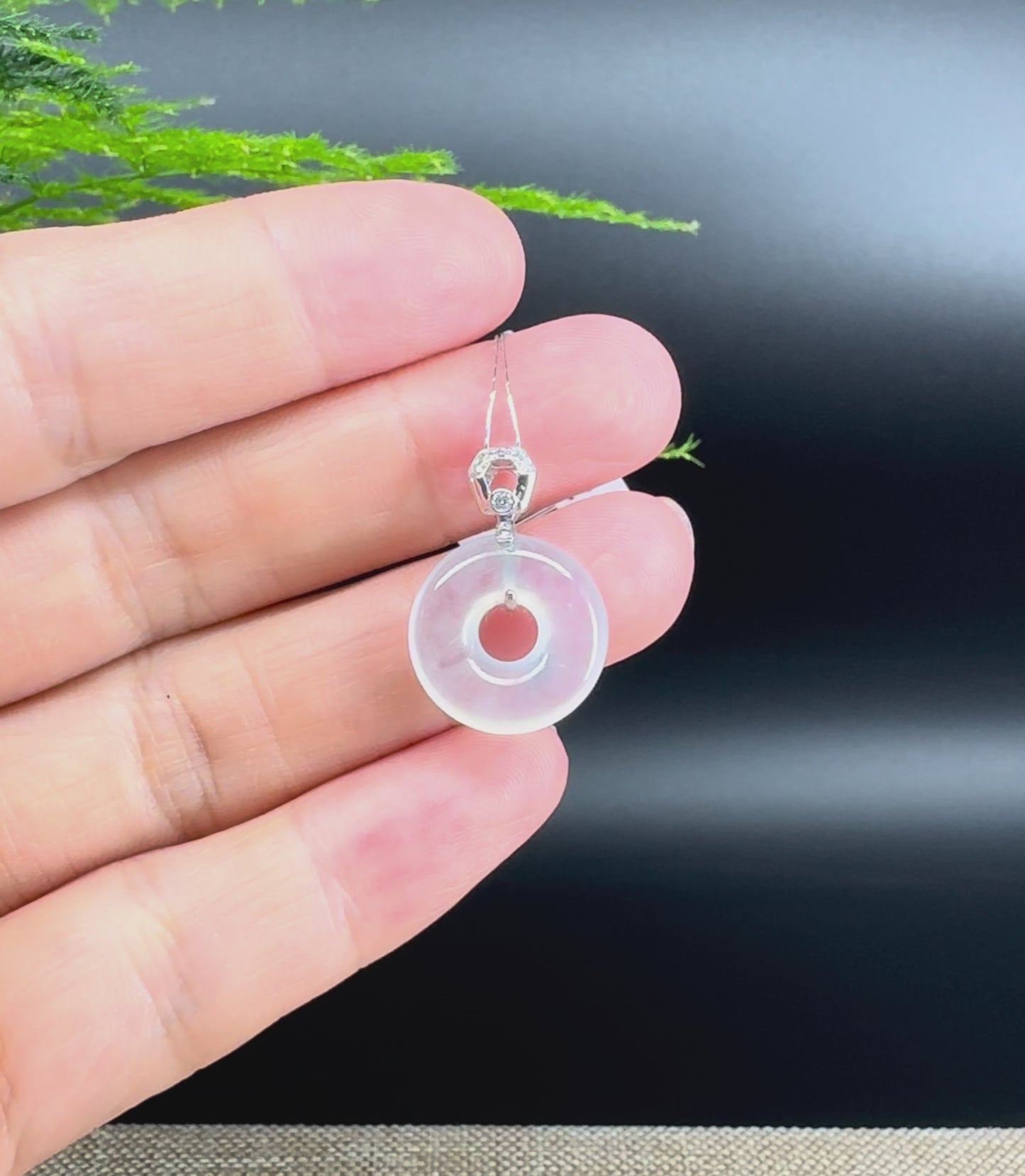 Load and play video in Gallery viewer, &amp;quot;Good Luck Button&amp;quot; Icy Jadeite Jade Lucky KouKou Pendant With 18K White Gold Bail
