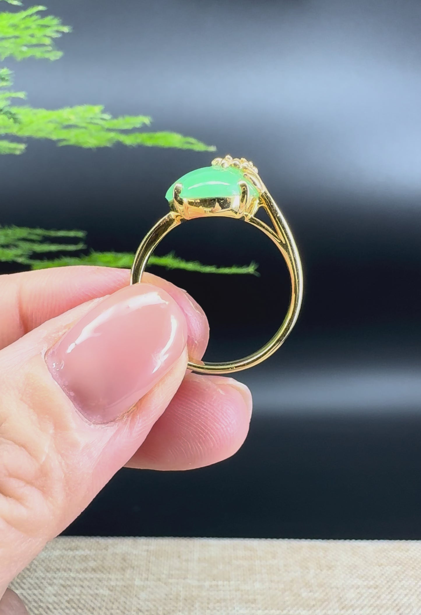 RealJade® "Signature Signet" 18K Yellow Gold Light Green Jadeite Jade Ring
