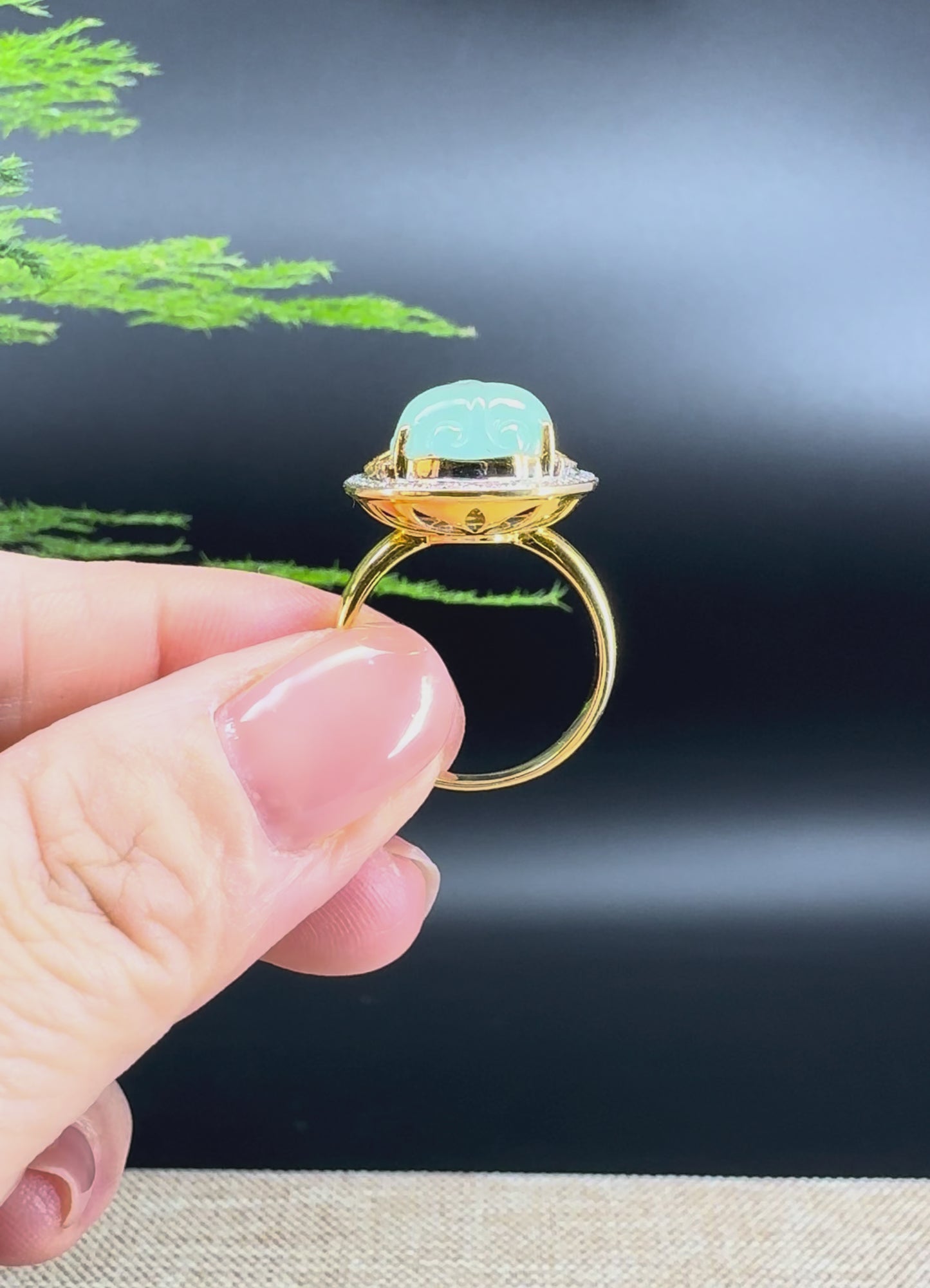 RealJade® "Signature Signet" 18K Yellow Gold Icy Green Jadeite Jade PiXiu Ring