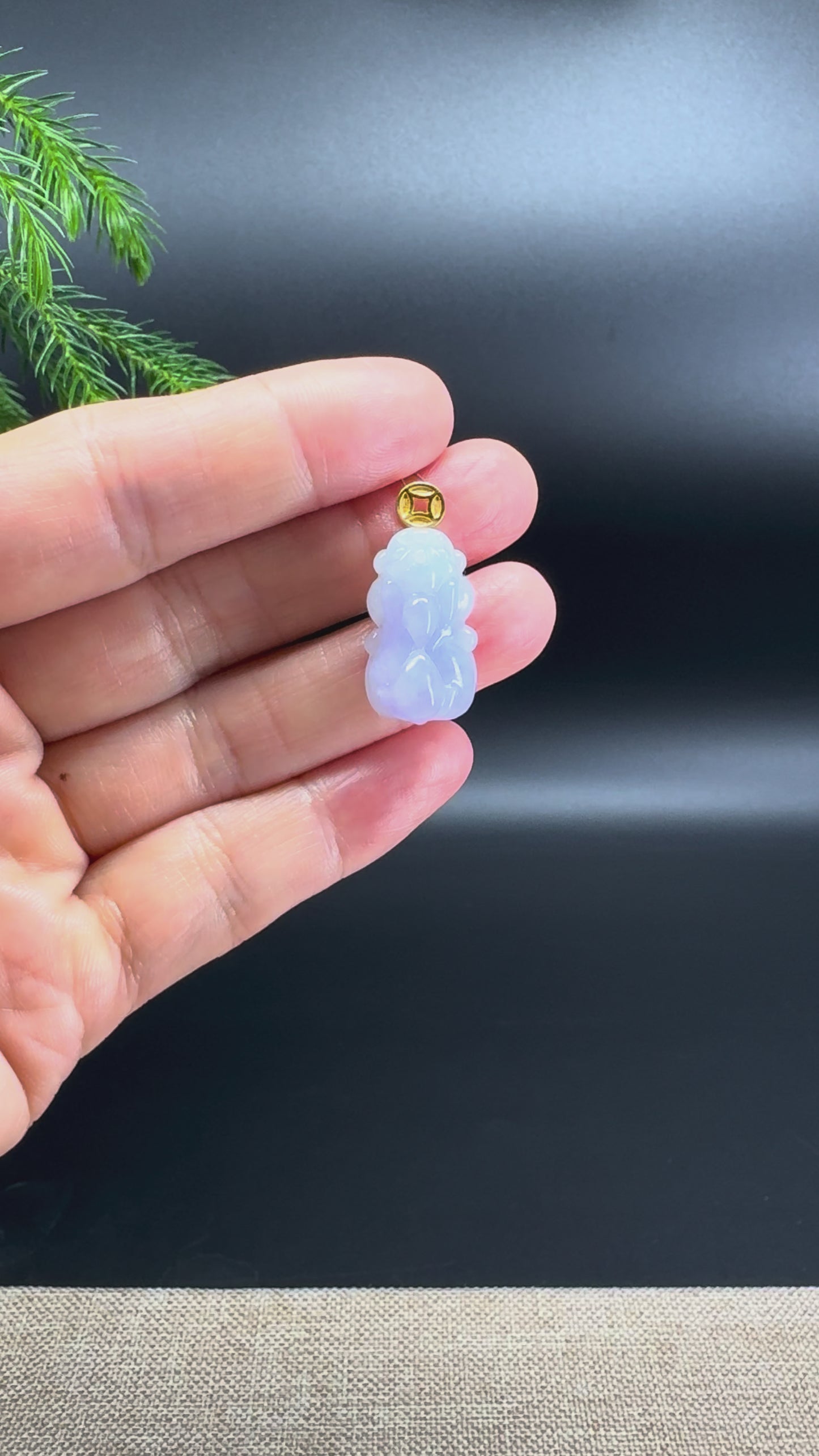 RealJade® Co. 18K Yellow Gold Genuine Light Lavender Burmese Jadeite Jade PiXiu Pendant Necklace