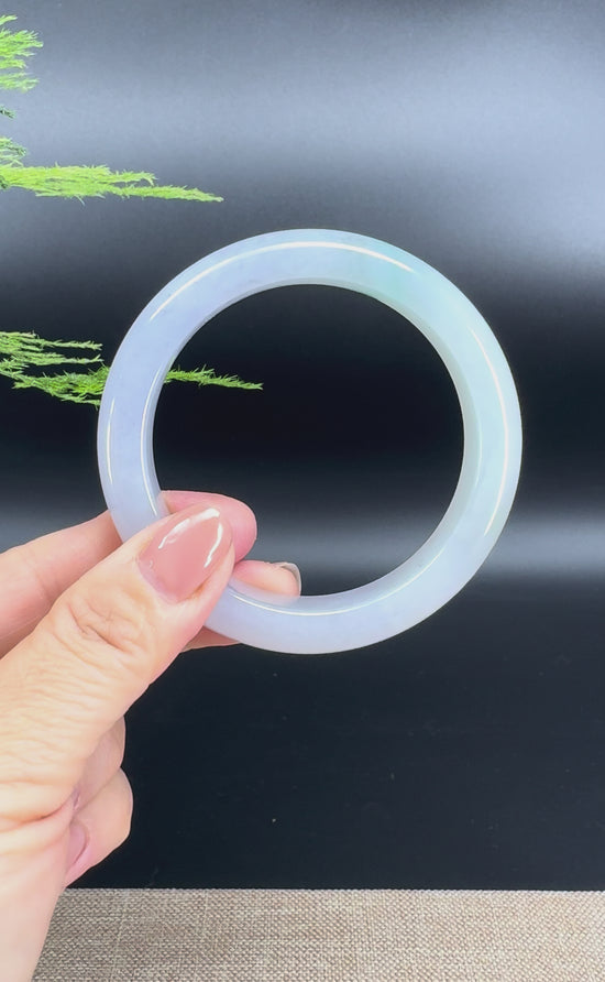Load and play video in Gallery viewer, Genuine Burmese Icy Lavender Green Jade Jadeite Bangle Bracelet ( 58.1mm )
