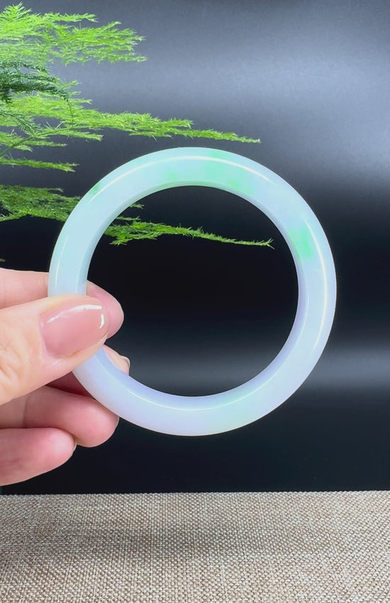 Load and play video in Gallery viewer, Genuine Burmese Lavender Green Jade Jadeite Bangle Bracelet ( 55.5mm )

