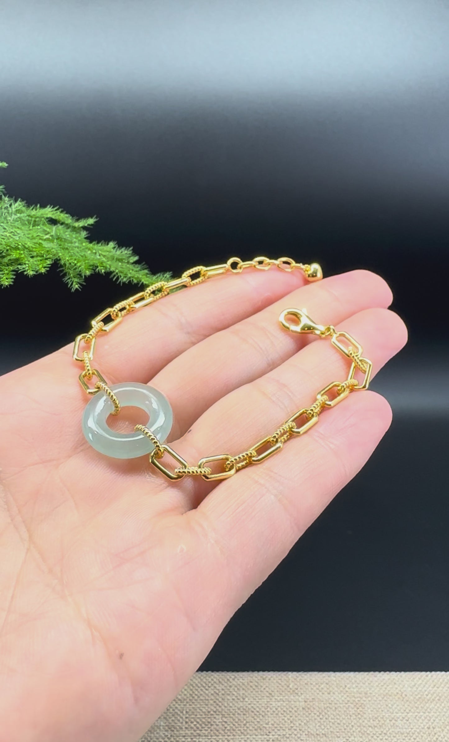 Load and play video in Gallery viewer, Genuine 18K Yellow Gold  Icy Blue Jadeite Jade KouKou Bracelet
