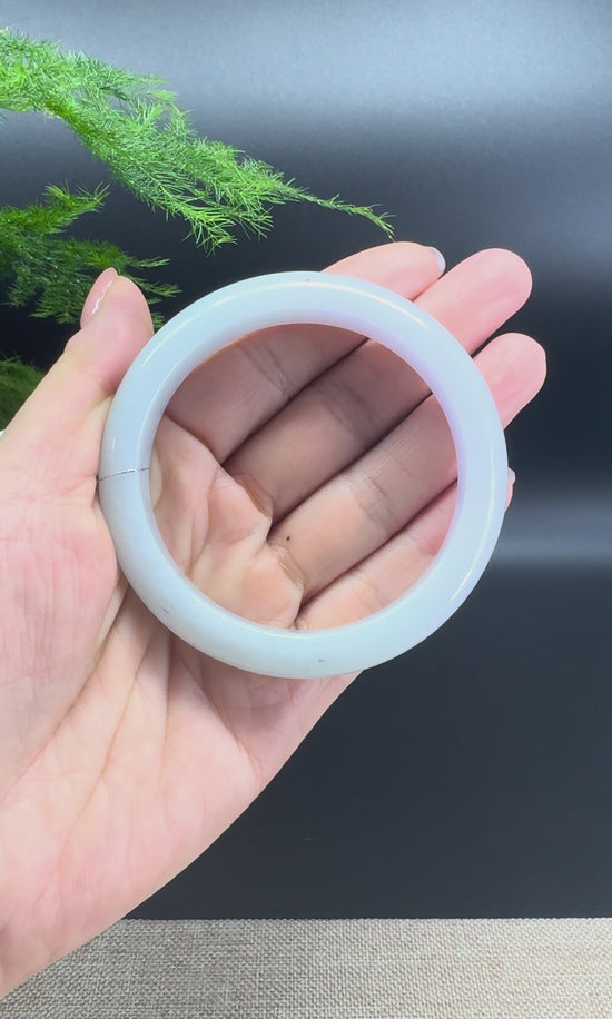 Load and play video in Gallery viewer, Genuine Burmese Lavender Green  Jade Jadeite Bangle Bracelet ( 57.8mm )
