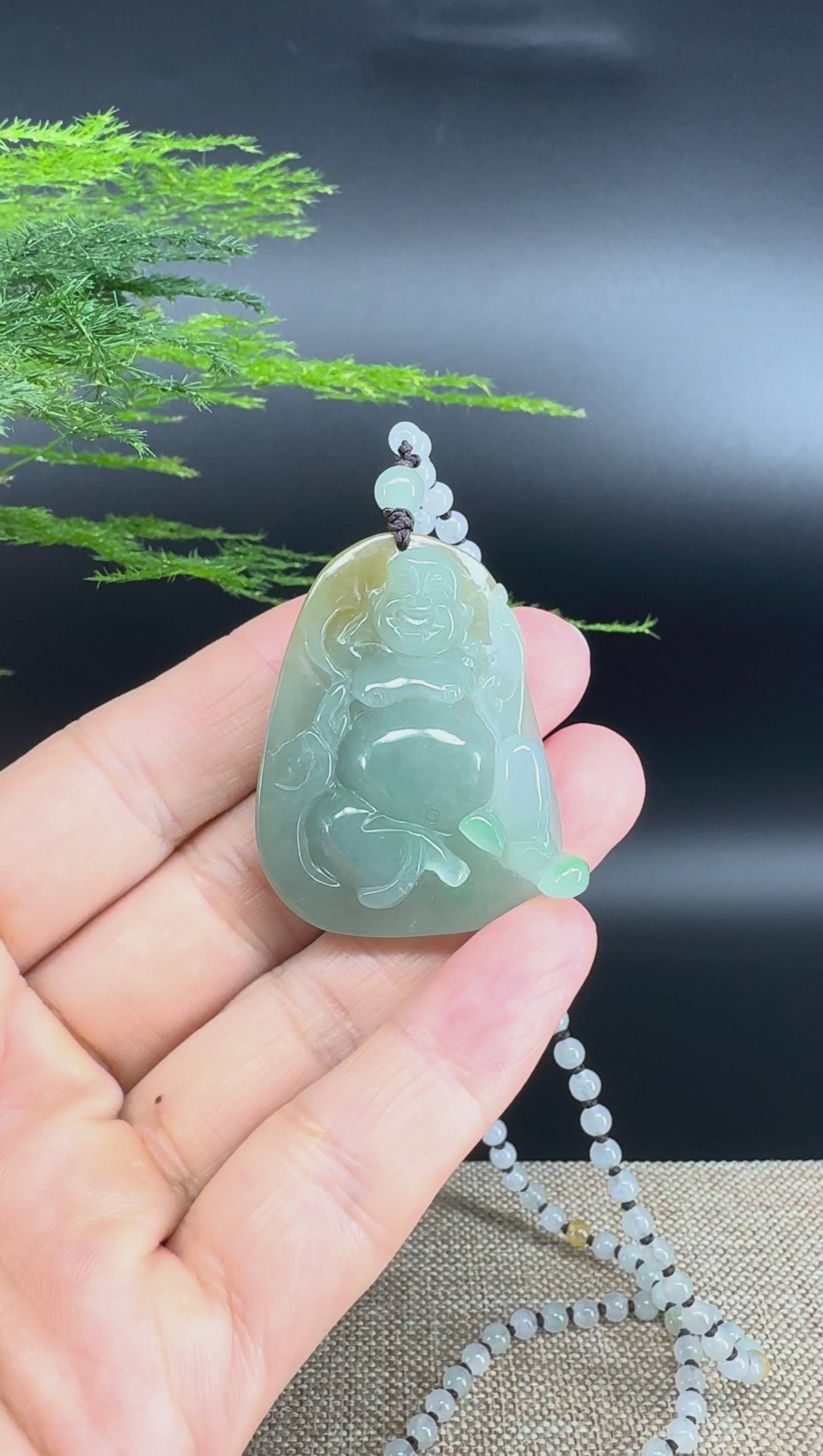 Load and play video in Gallery viewer, RealJade® Co.  Genuine Burmese Jadeite Jade Yellow Green Happy Buddha  Pendant Necklace
