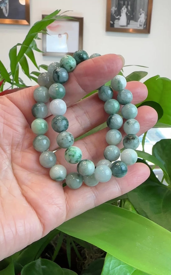 Load and play video in Gallery viewer, Genuine Jadeite Jade 10mm Round Blue Green Multiple Color Beads Bracelet (10mm)
