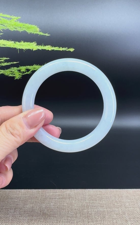 Load and play video in Gallery viewer, Genuine Burmese Icy Green Jade Jadeite Bangle Bracelet ( 54mm )
