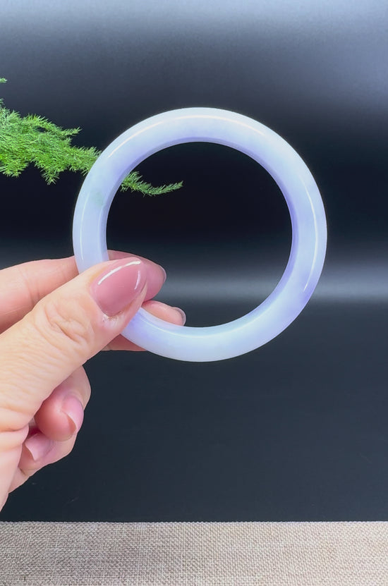 Load and play video in Gallery viewer, Genuine Burmese Lavender Green Jade Jadeite Bangle Bracelet (56.4mm)
