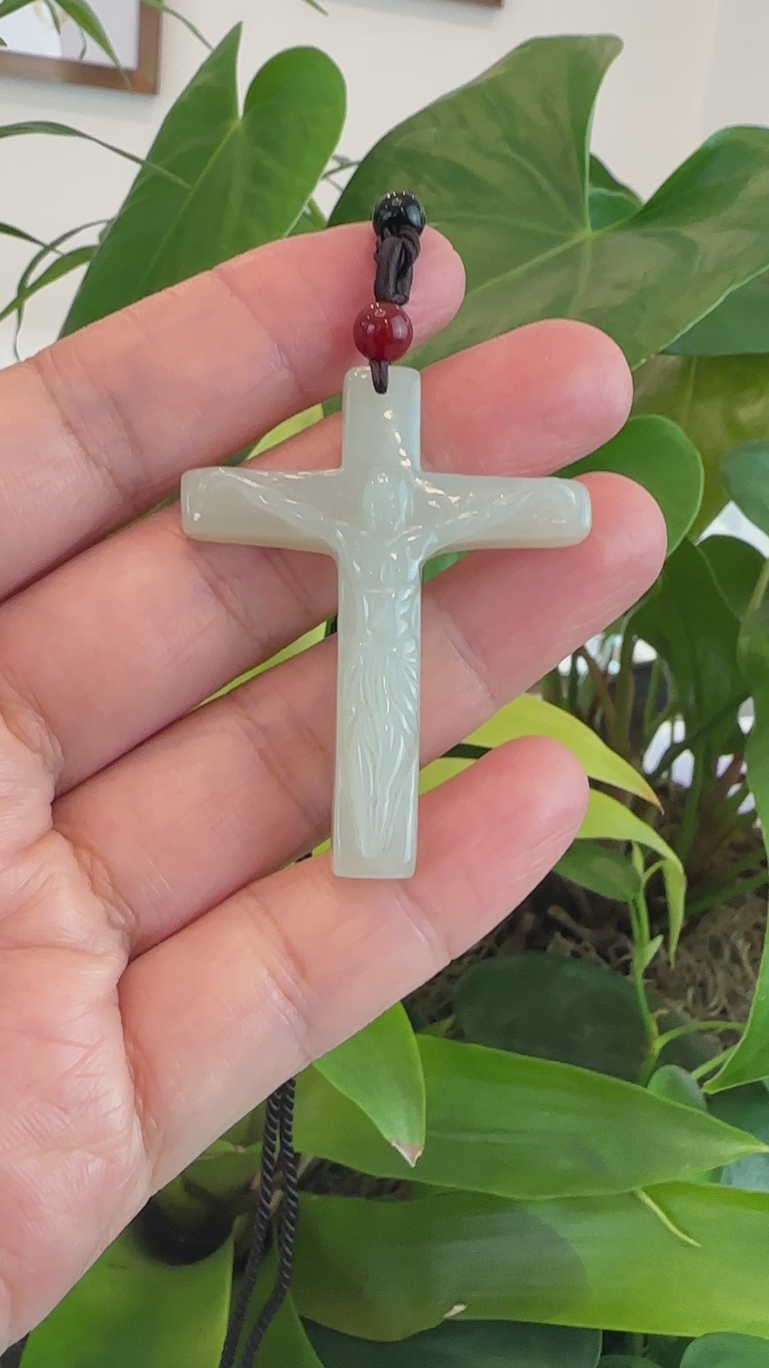 Load and play video in Gallery viewer, RealJade® Co. RealJade® Co. Natural White Nephrite Jade Cross Pendant For Men
