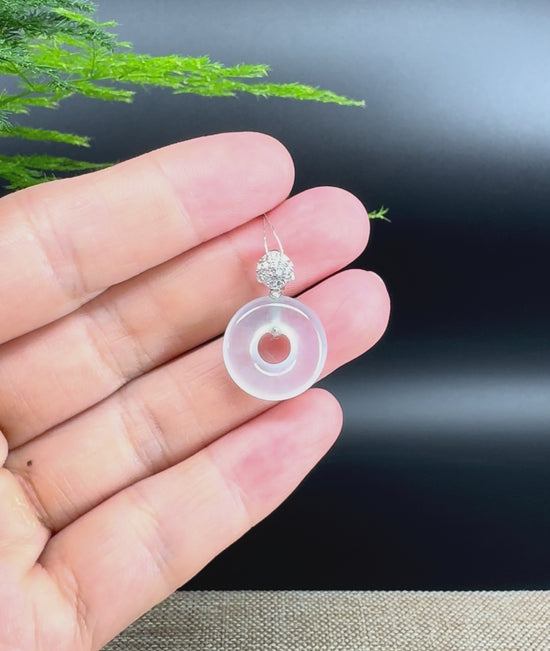Load and play video in Gallery viewer, &amp;quot;Good Luck Button&amp;quot; Icy Jadeite Jade Lucky KouKou Pendant With 18K White Gold Bail
