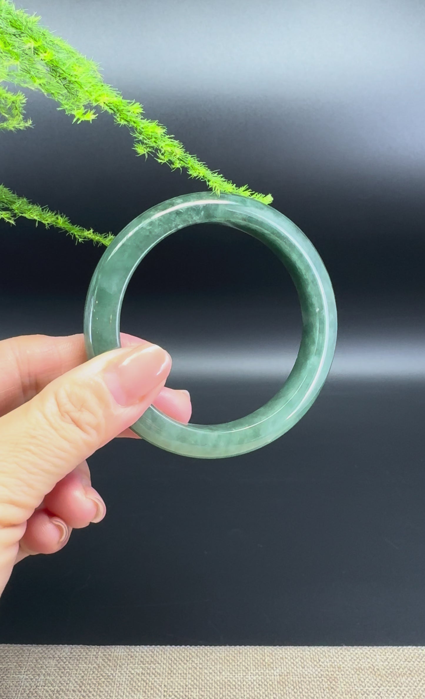 Load and play video in Gallery viewer, Genuine Burmese Oil Green Jade Jadeite Bangle Bracelet ( 57.8mm )
