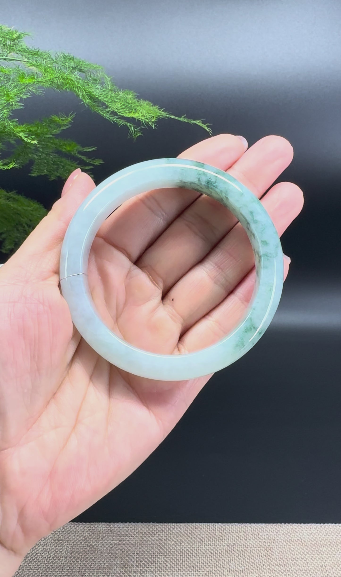 Genuine Burmese Icy Green Jadeite Jade Bangle Bracelet (58.2mm)