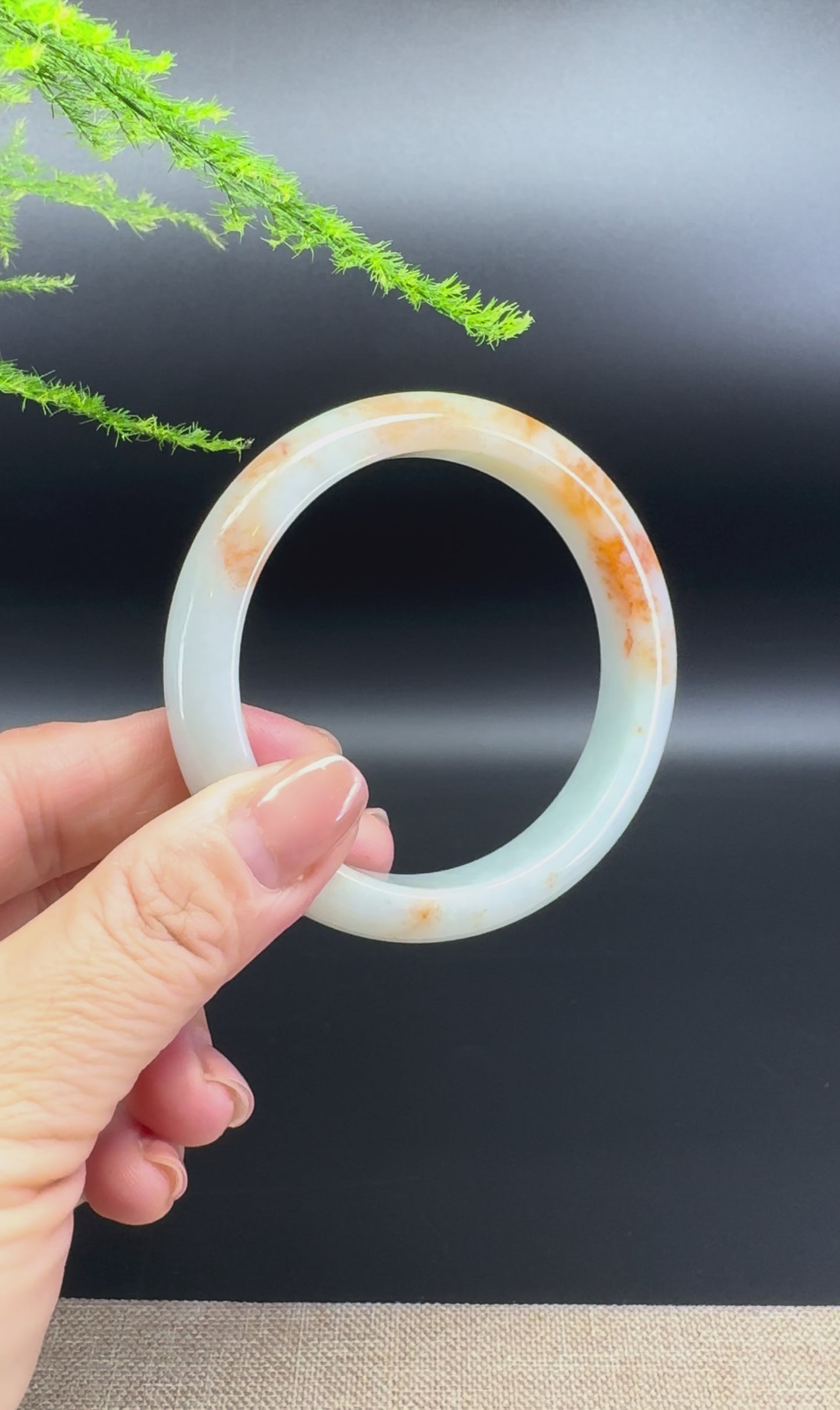 Genuine Burmese Orange Green Jade Jadeite Bangle Bracelet ( 57.3mm )