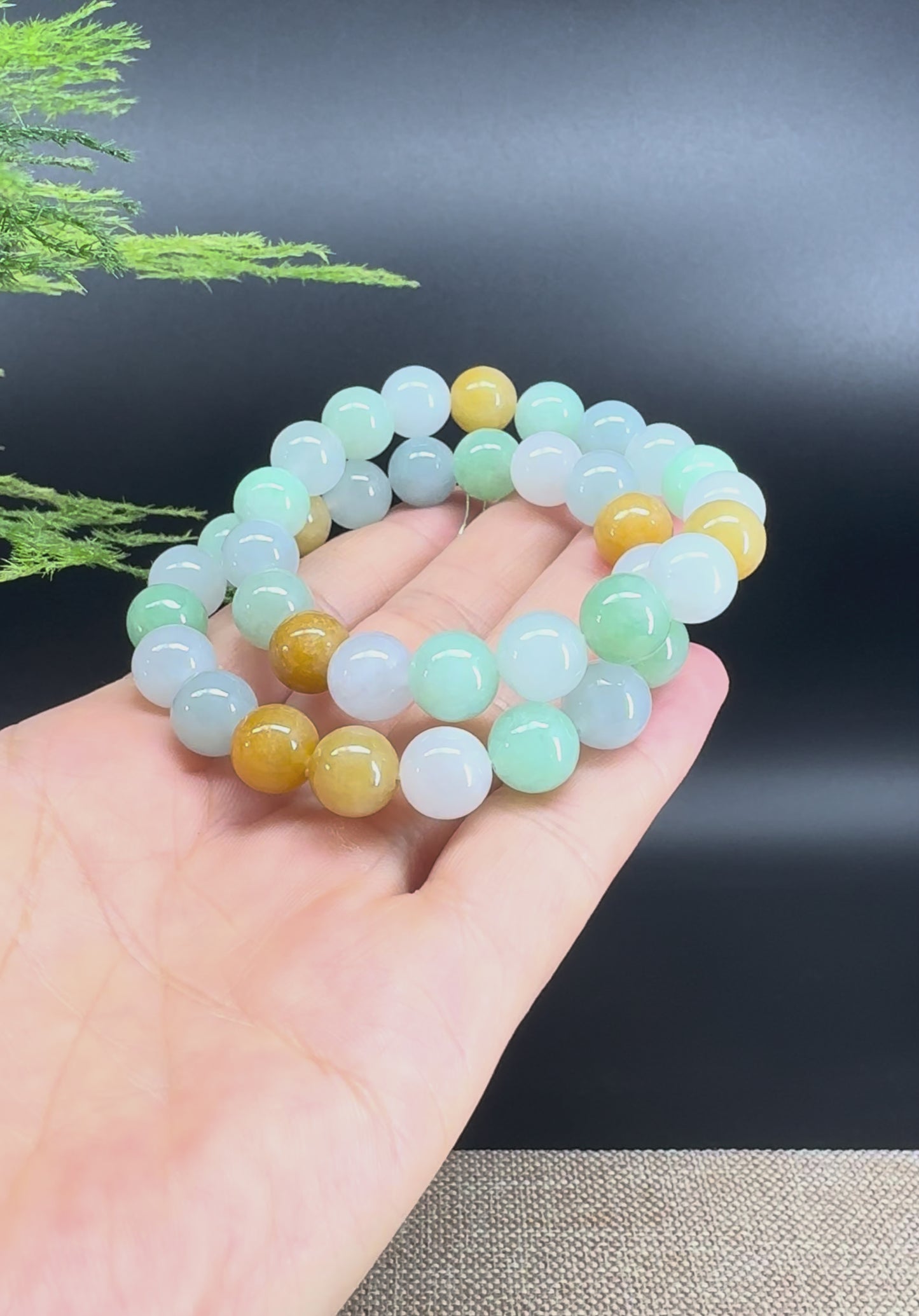 Natural Jadeite Jade  Round Multi-Colors Beads Bracelet ( 10 mm )