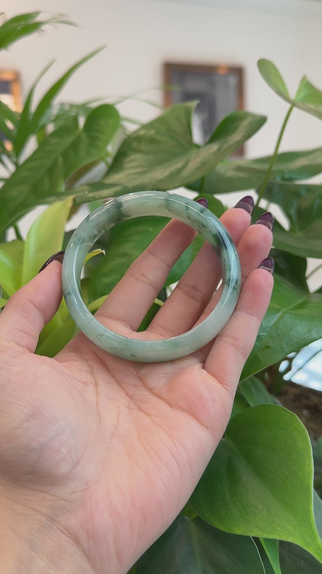 Load and play video in Gallery viewer, RealJade® Co. RealJade® Co. &amp;quot;Classic Bangle&amp;quot; Ice Blue Green Natural Burmese Jadeite Jade Bangle (62.42 mm) T178
