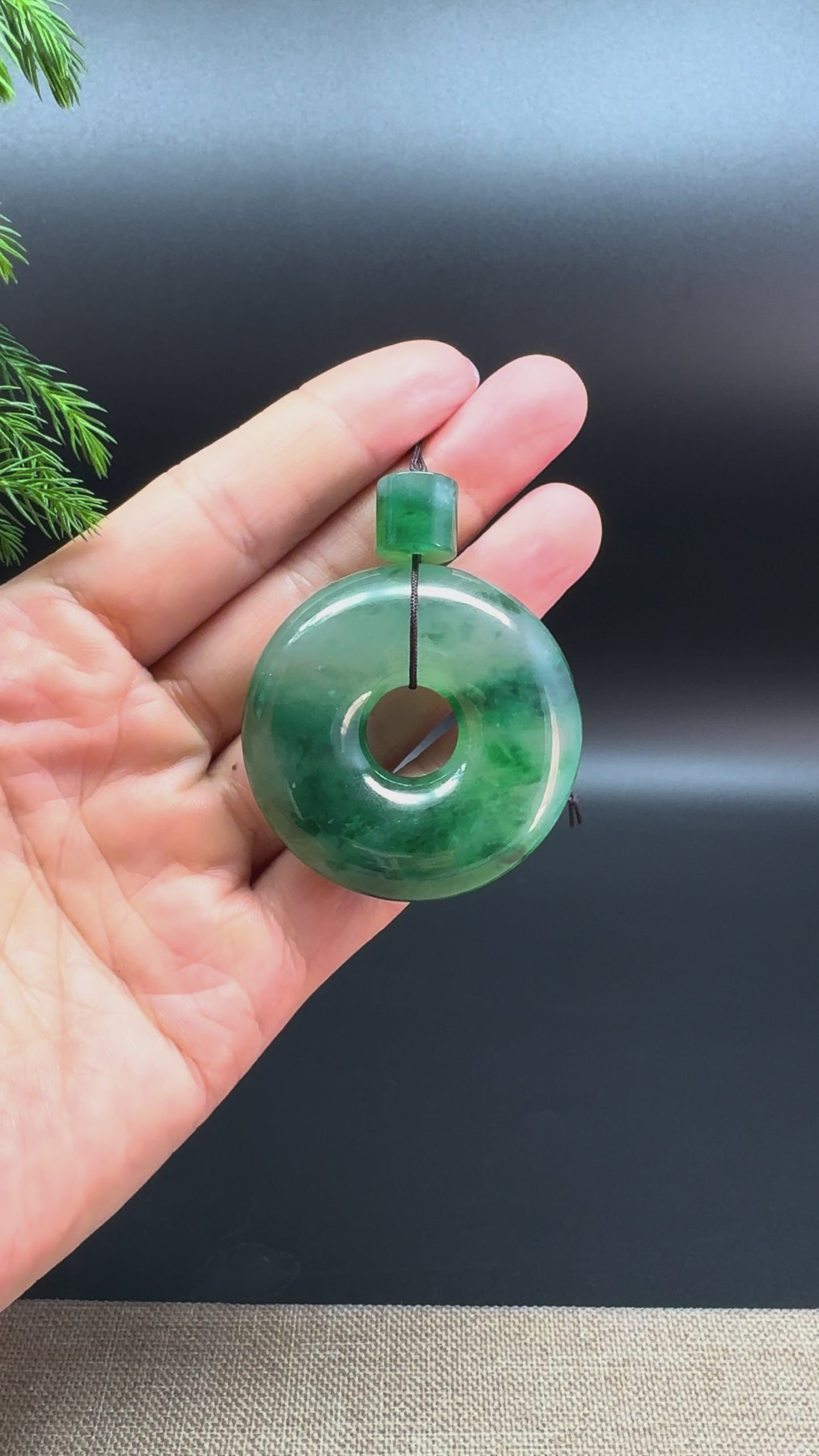 "Good Luck Button" Imperial Green Jadeite Jade Lucky KouKou Pendant