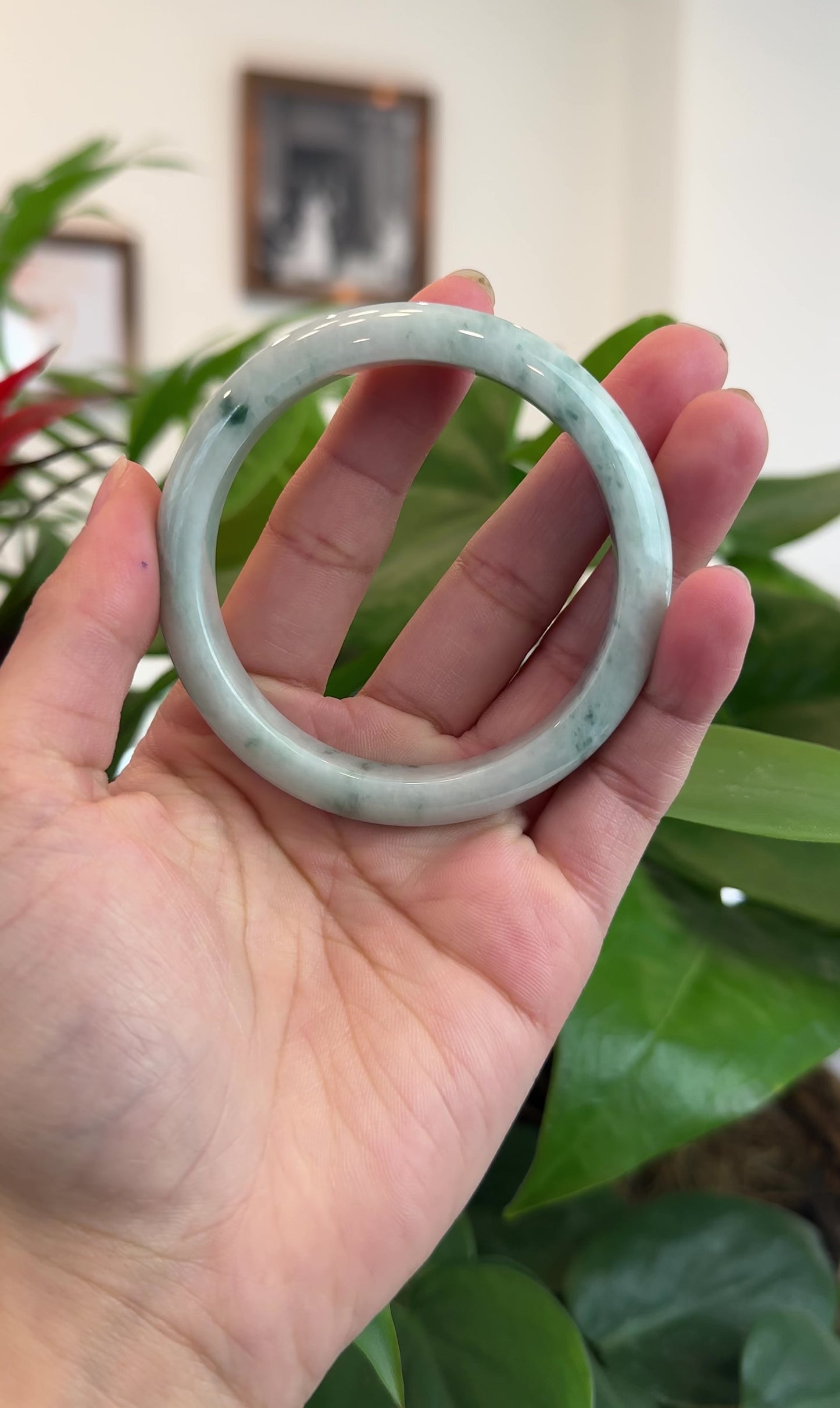 Load and play video in Gallery viewer, &amp;quot;Classic Bangle&amp;quot; Forest Green &amp;amp; White Jadeite Jade Bangle Bracelet (57.91 mm) #T199
