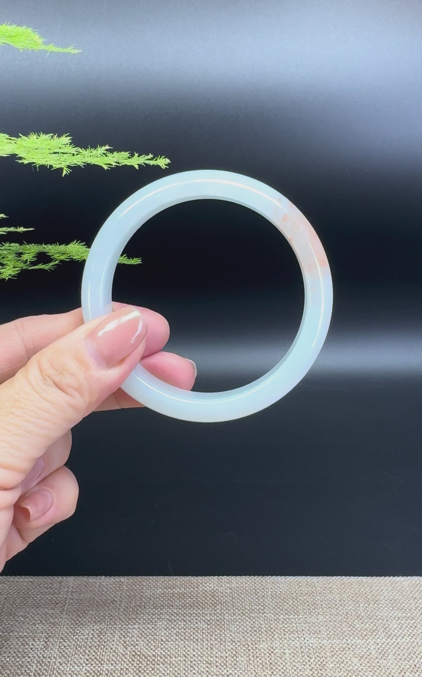 Load and play video in Gallery viewer, Genuine Burmese White Orange Jadeite Jade Bangle Bracelet ( 55.3mm )
