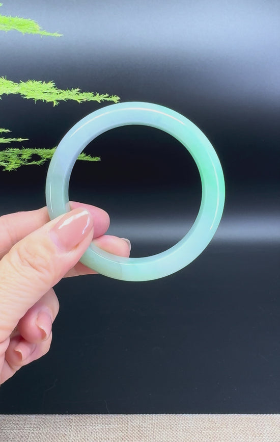 Load and play video in Gallery viewer, Genuine Burmese Lavender Green Jade Jadeite Bangle Bracelet ( 54.6mm )
