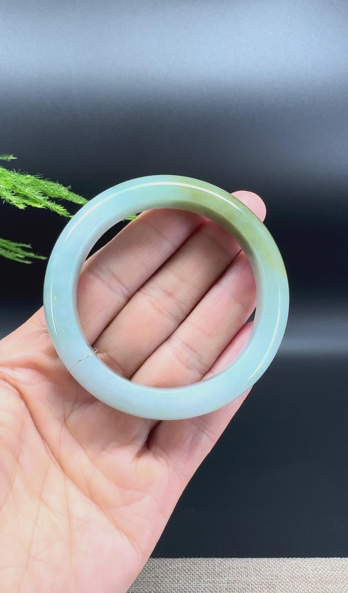 Genuine Burmese Yellow Green Jade Jadeite Bangle Bracelet ( 53.2mm )