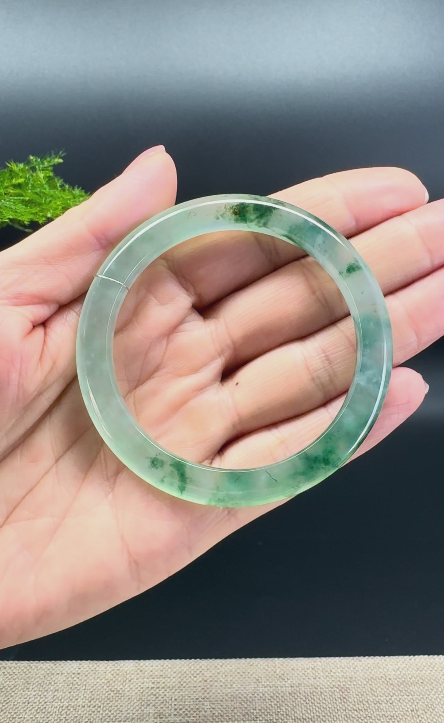 Load and play video in Gallery viewer, Genuine Burmese Oil Green Jade Jadeite Bangle Bracelet ( 52mm )
