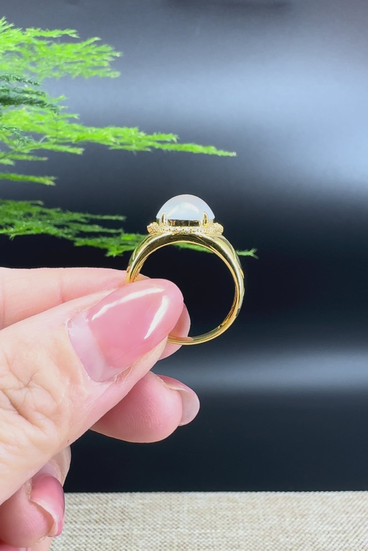 RealJade® "Signature Signet" 18K Yellow Gold Icy Jadeite Jade Classic Ring with Diamonds