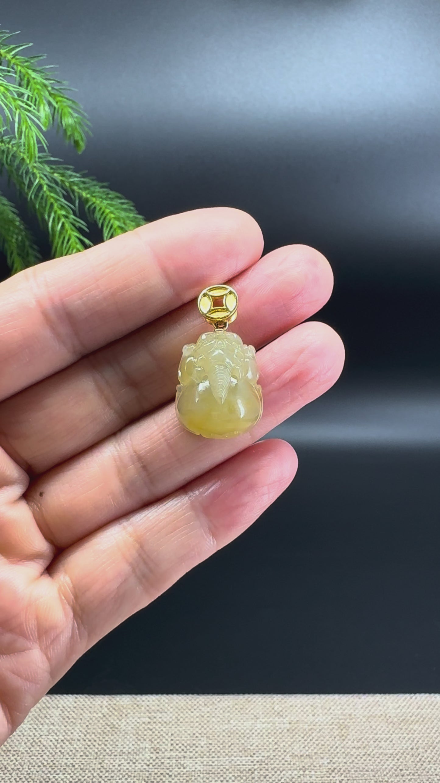 RealJade® Co. 18K Yellow Gold Genuine Icy Yellow Jadeite Jade PiXiu Pendant