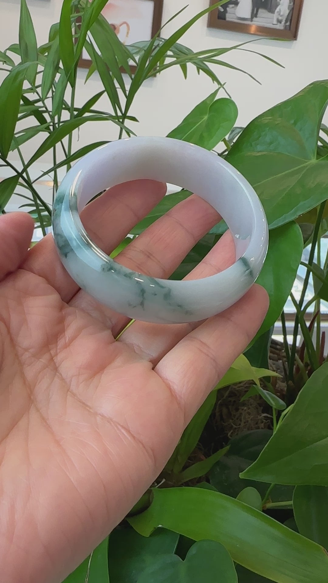 Load and play video in Gallery viewer, Burmese High Ice Blue-green Jade Jadeite Bangle Bracelet (59.63mm) ( Collectibles )T094
