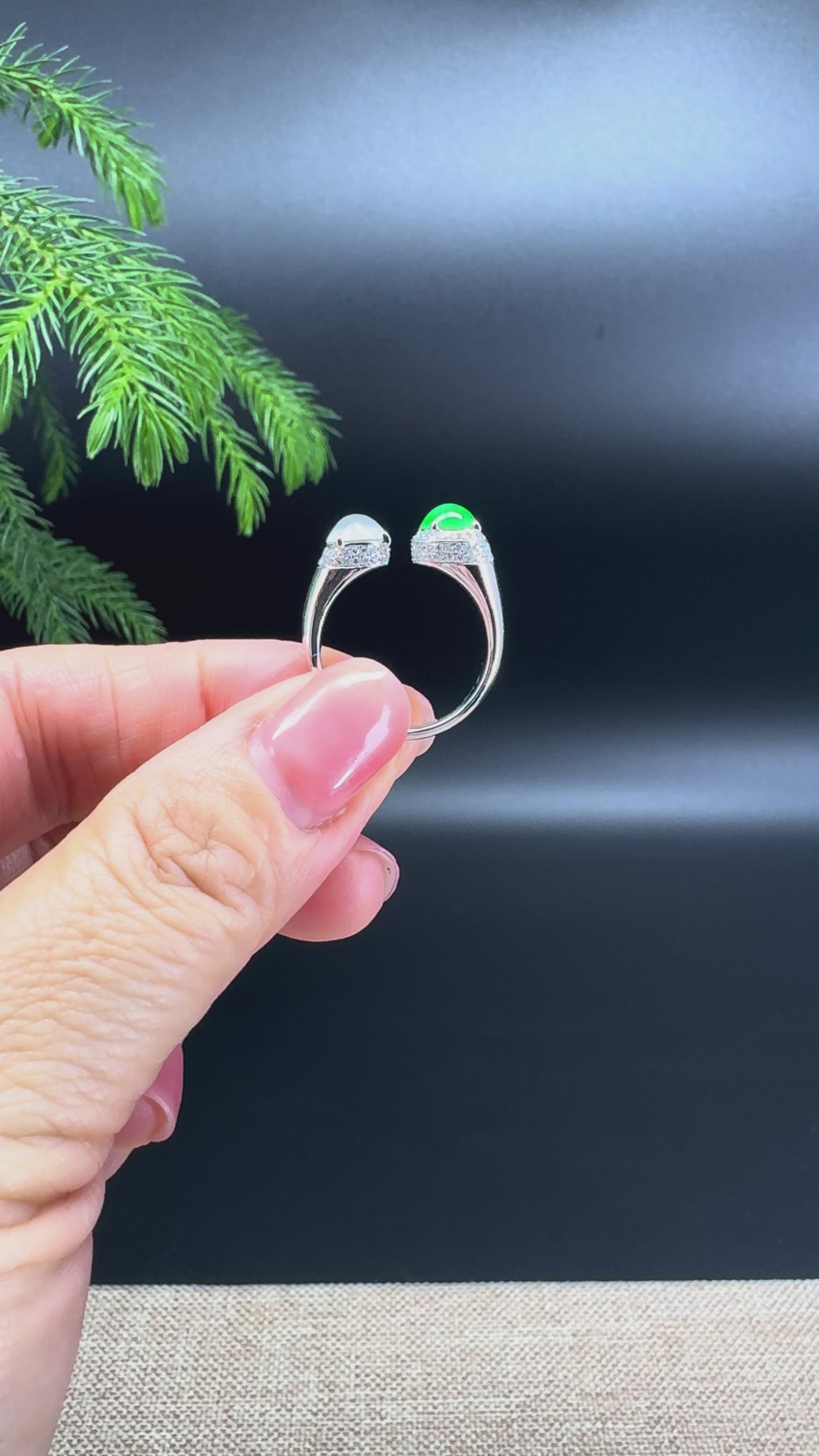 RealJade® "Elora" 18k White Gold Natural Icy Double Color Jadeite Engagement Ring
