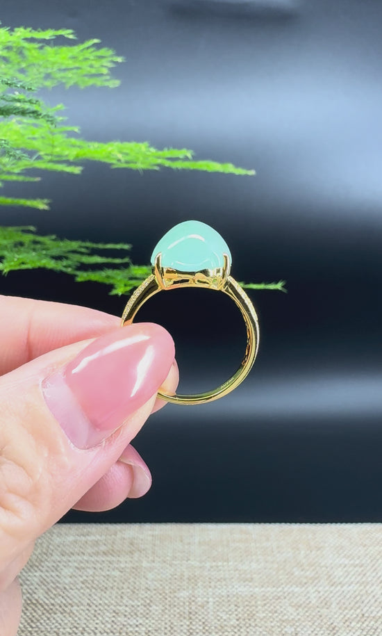 Load and play video in Gallery viewer, RealJade® &amp;quot;Signature Signet&amp;quot; 18K Yellow Gold Icy Green Jadeite Jade  Diamonds PiXiu Ring
