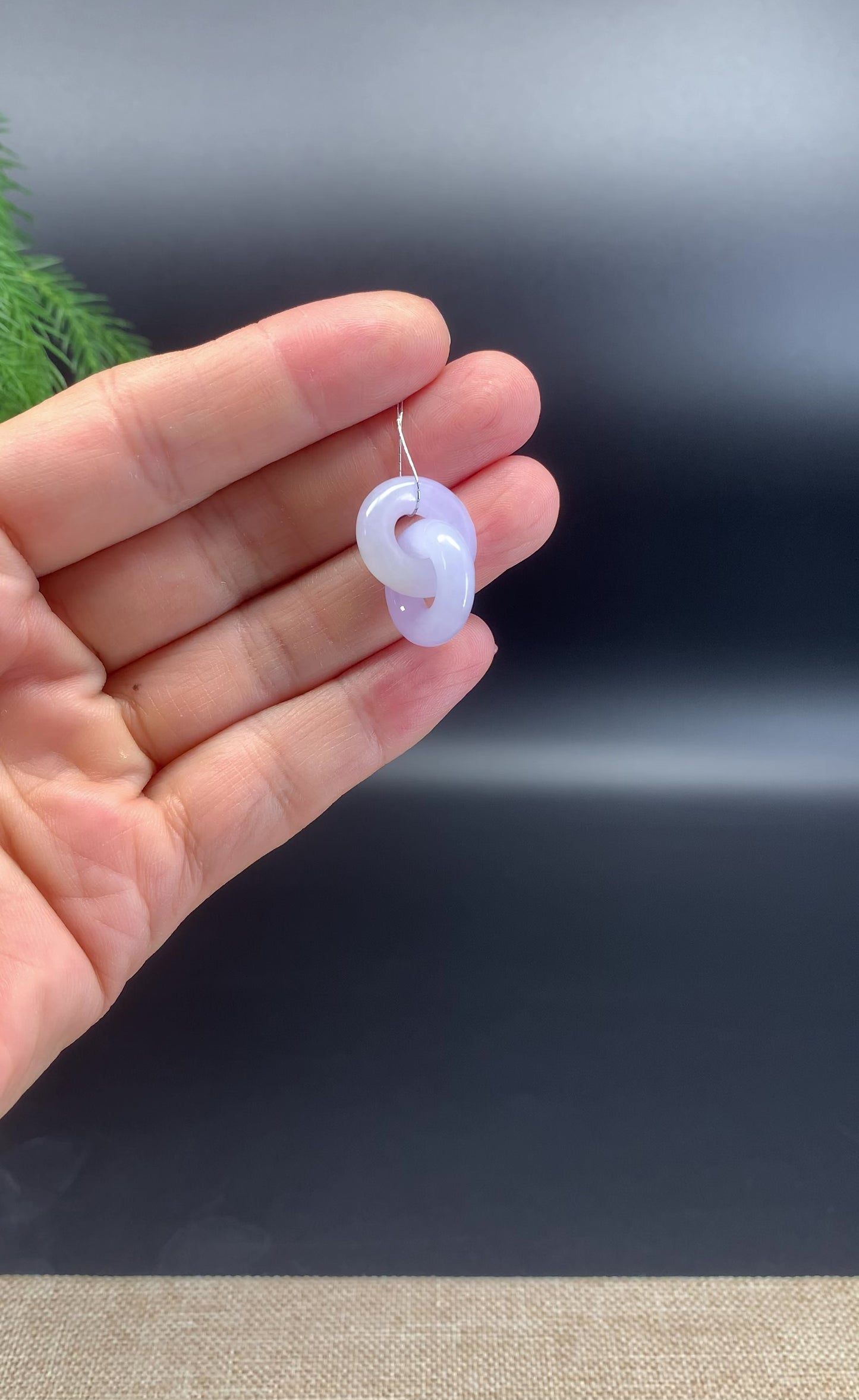 "Good Luck Button" Lavender Jadeite Jade Lucky Double KouKou Pendant Necklace