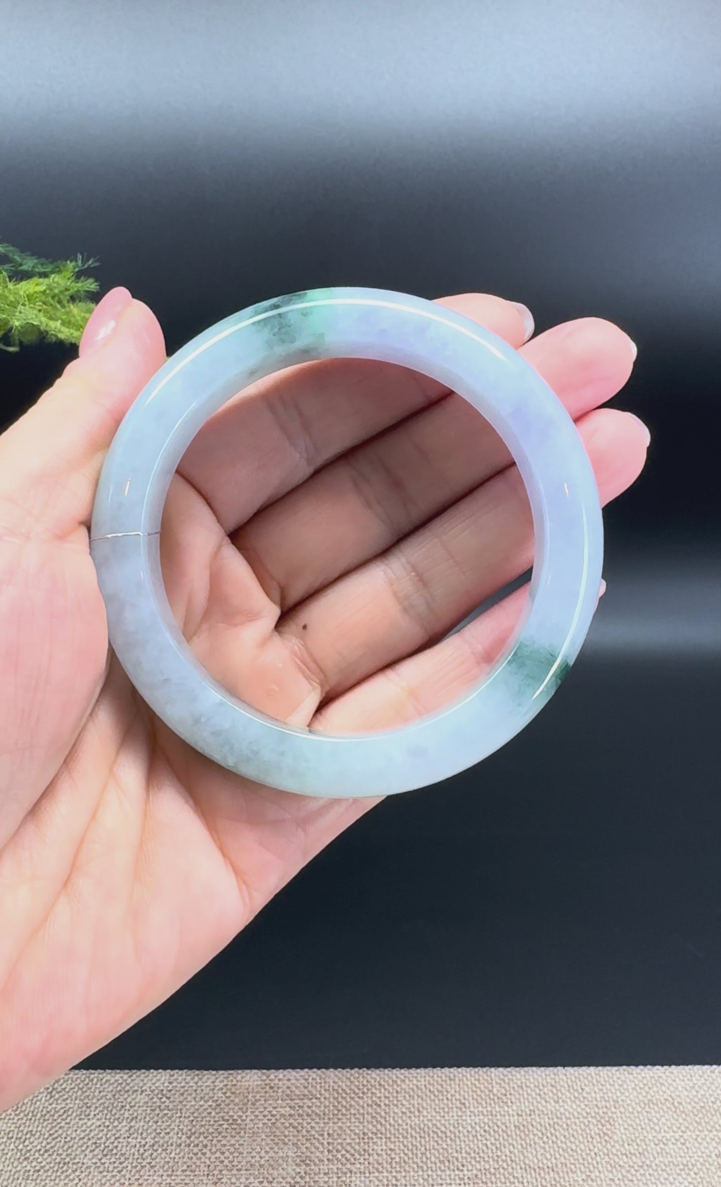 Load and play video in Gallery viewer, Genuine Burmese Lavender Green Jade Jadeite Bangle Bracelet ( 57.3mm )
