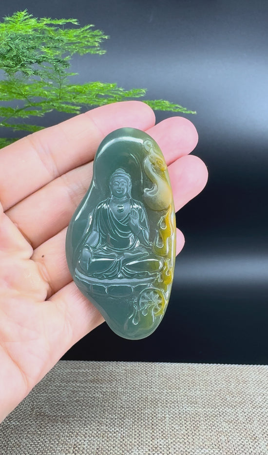Load and play video in Gallery viewer, RealJade® Co. High Natural Guatemalan Blue Jadeite Jade GuanYin Pendant
