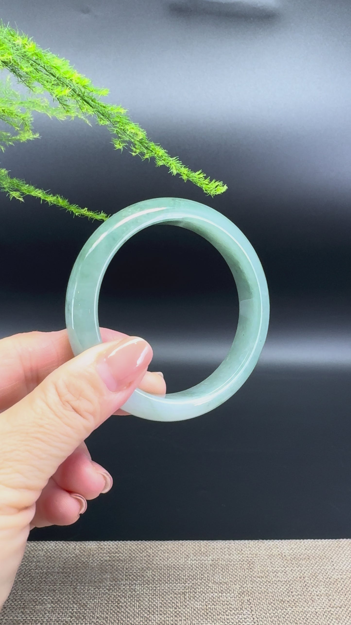 Load and play video in Gallery viewer, Genuine Burmese Oil Green Jade Jadeite Bangle Bracelet ( 57.5mm )
