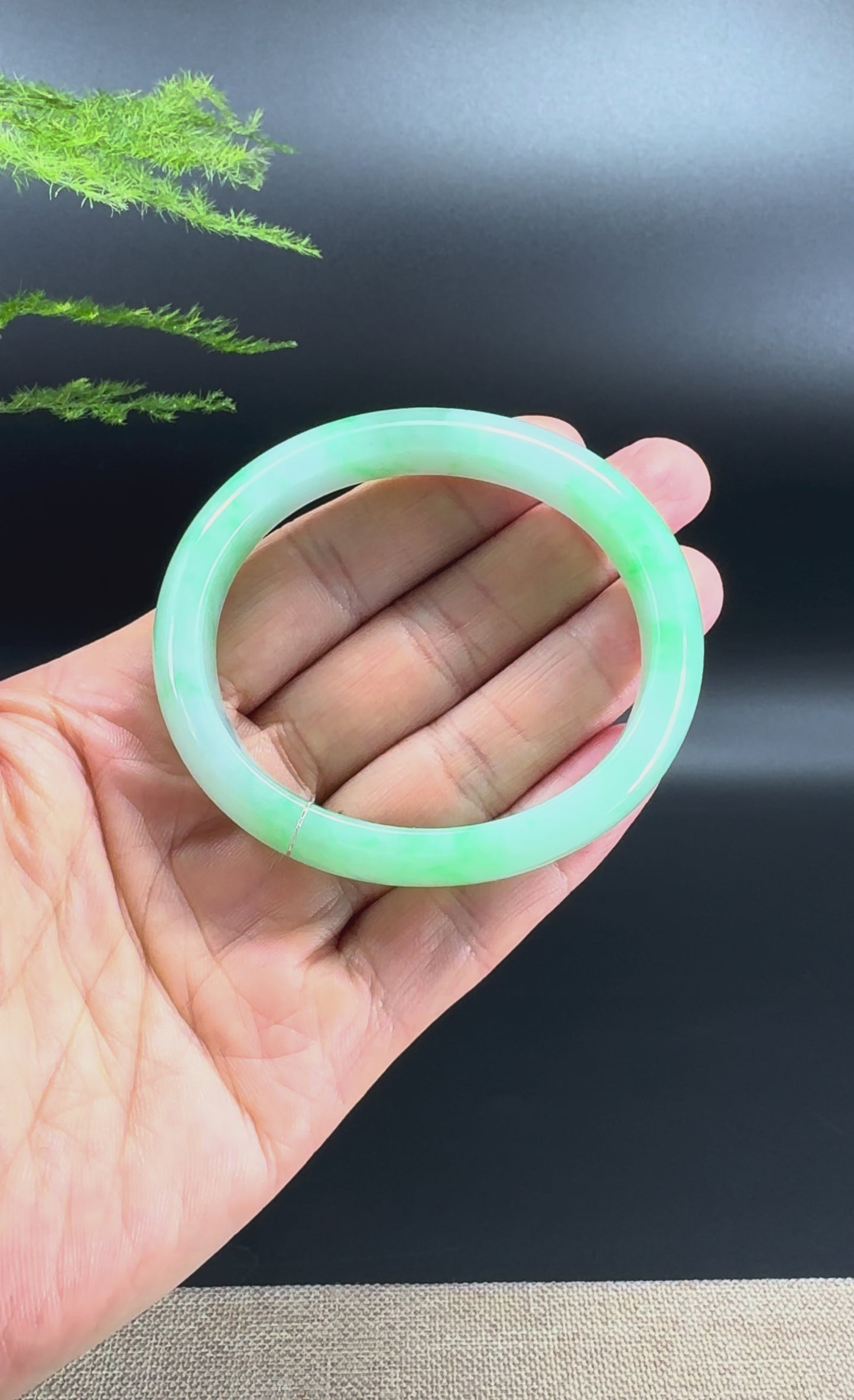 Genuine Burmese W/Green Jadeite Jade Bangle Bracelet (56.2*47.8mm)
