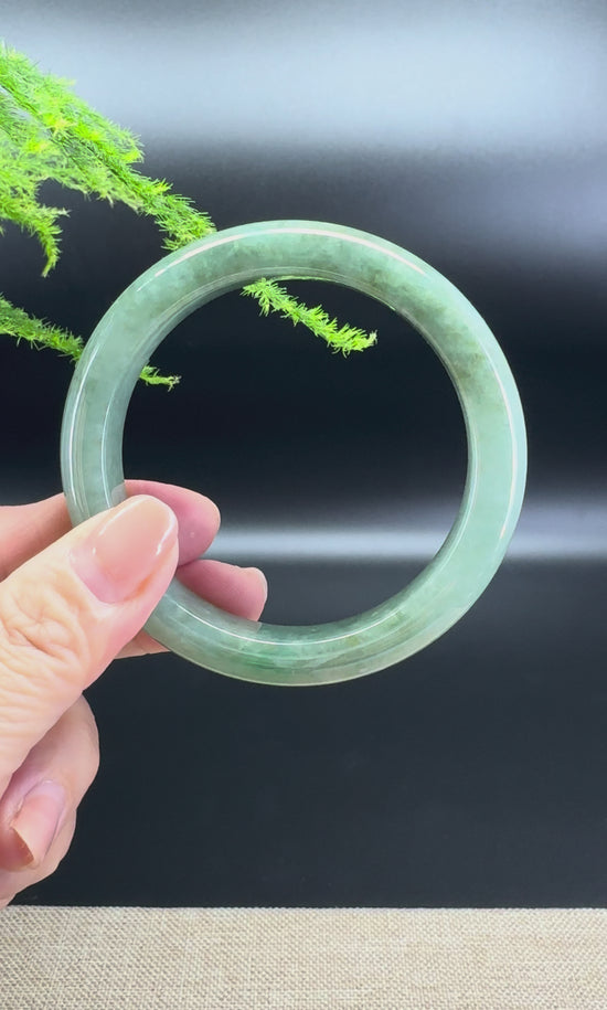 Load and play video in Gallery viewer, Genuine Burmese Oil Green Jade Jadeite Bangle Bracelet ( 58.2mm )
