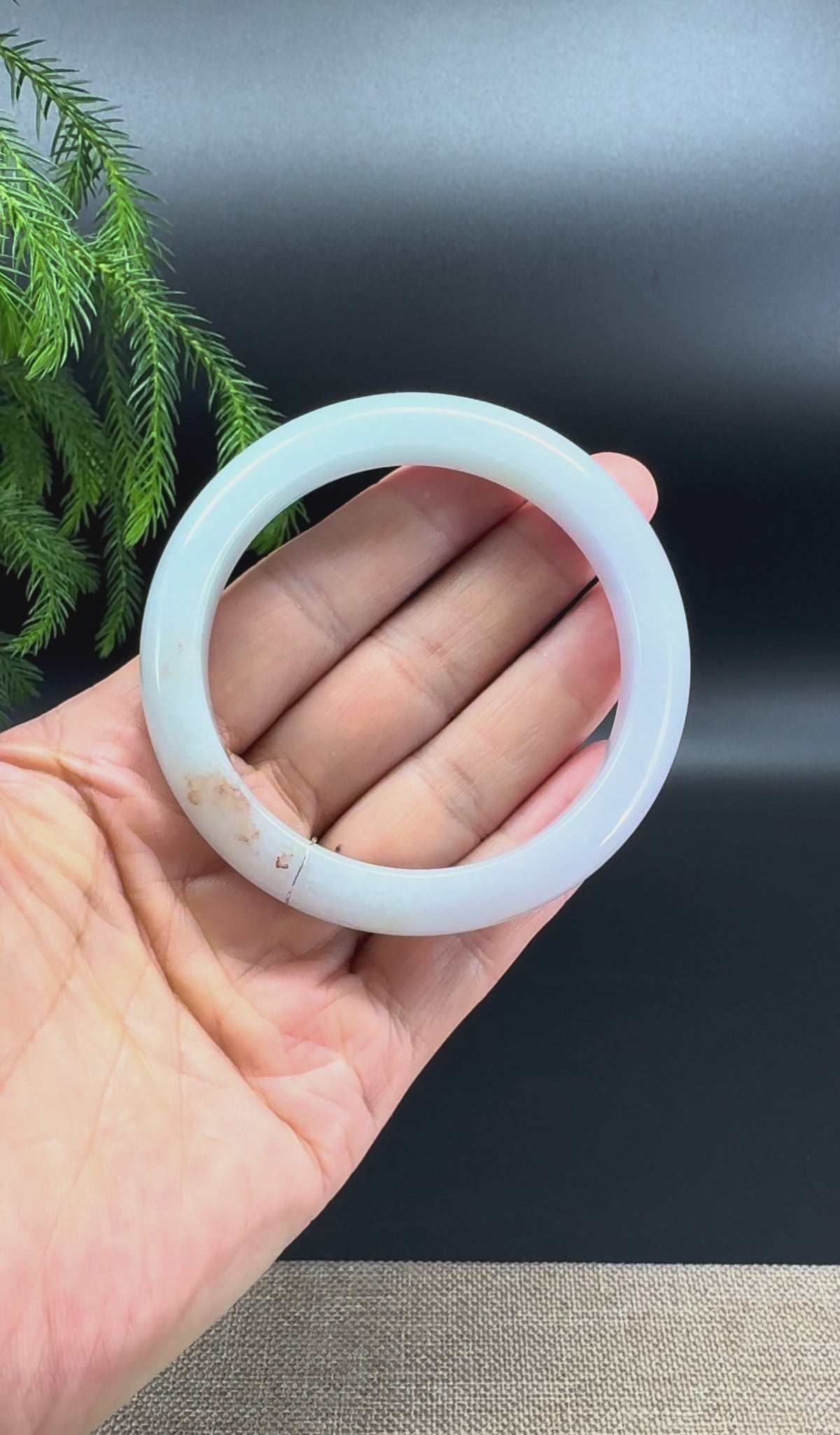 Genuine Burmese Light Lavender Green & Sajin Jadeite Jade Bangle Bracelet (57mm)