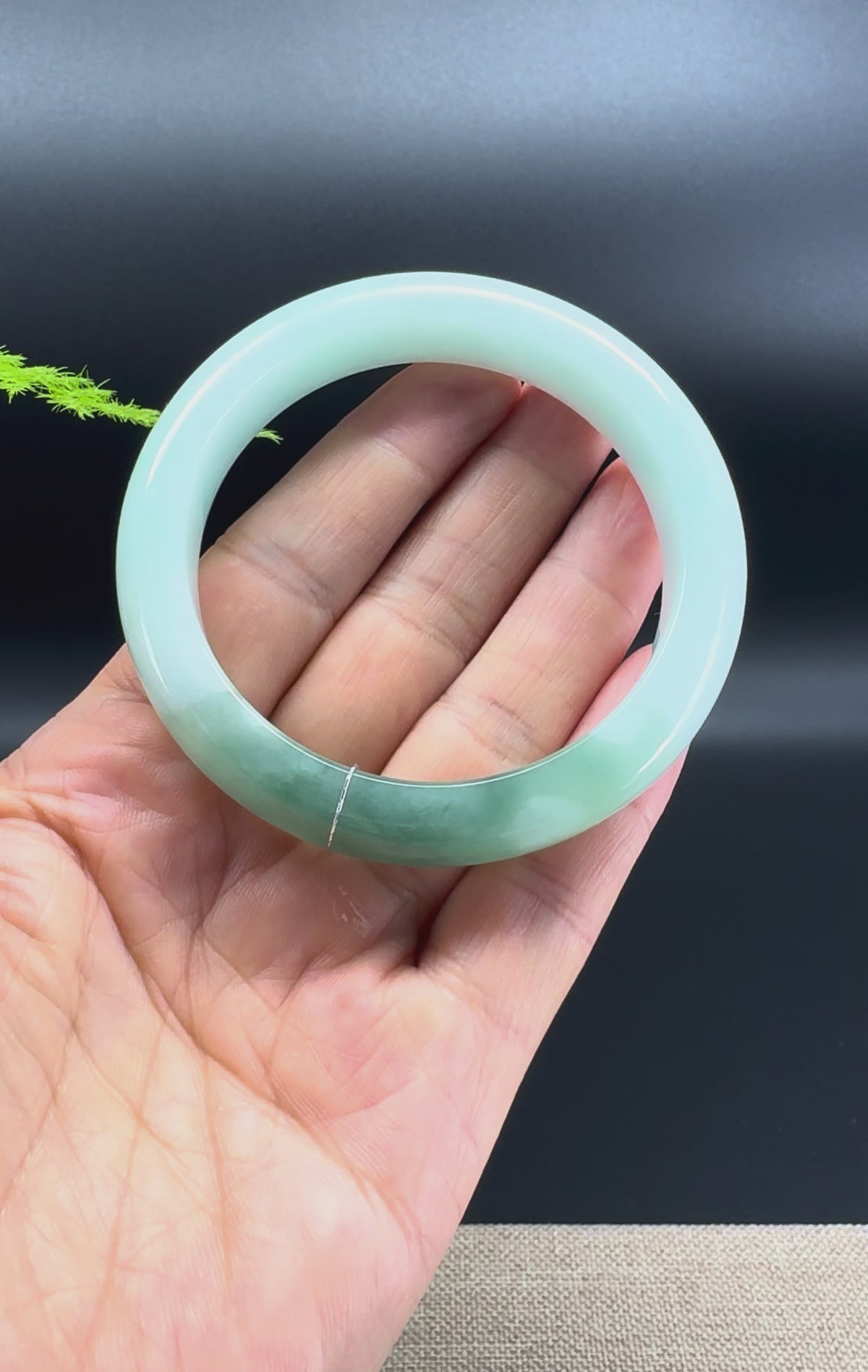 Genuine Burmese "Thai Green Tea" Jadeite Jade Bangle Bracelet ( 55.7mm )