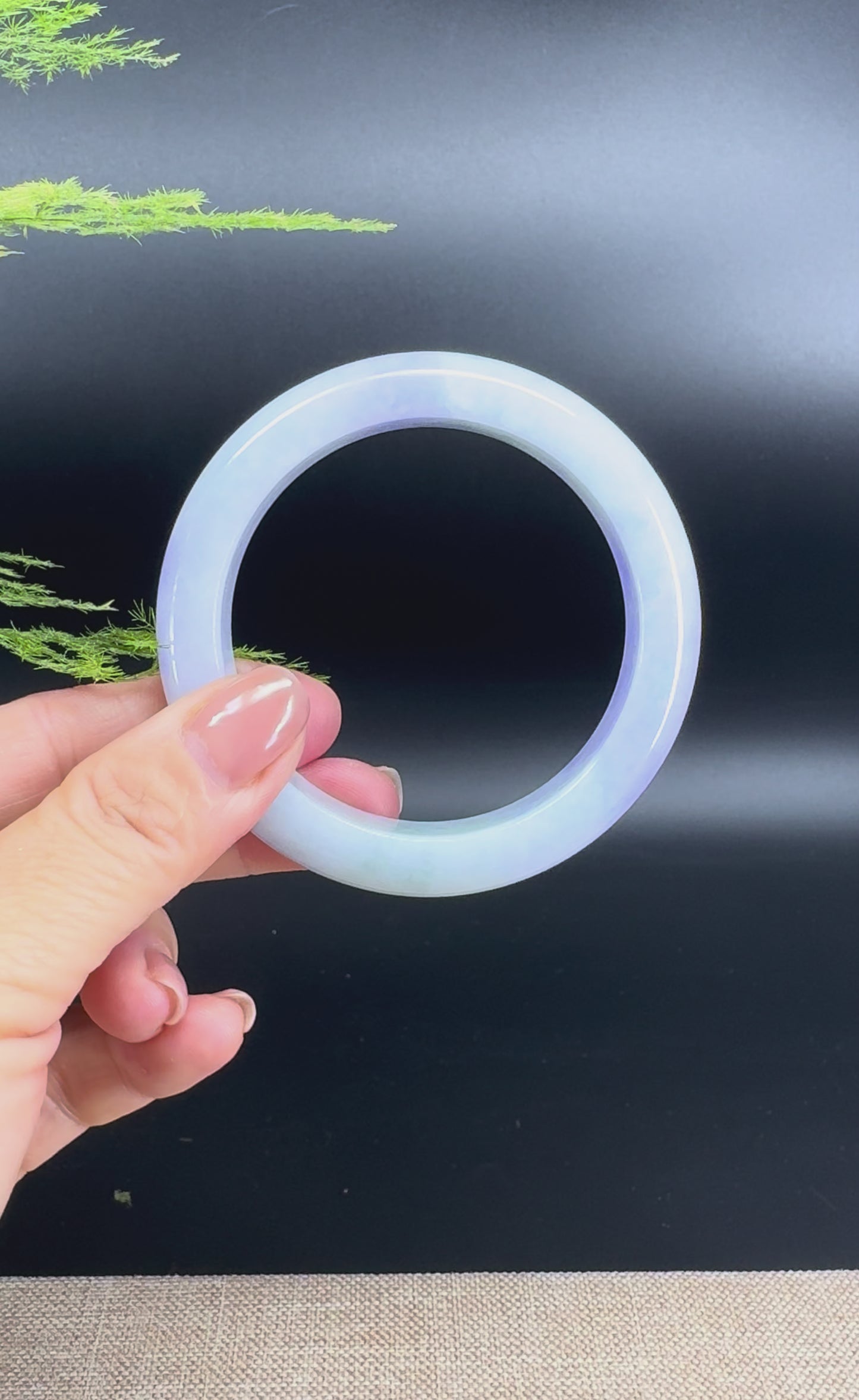 Load and play video in Gallery viewer, Genuine Burmese Lavender Green Jade Jadeite Bangle Bracelet (56.5mm)
