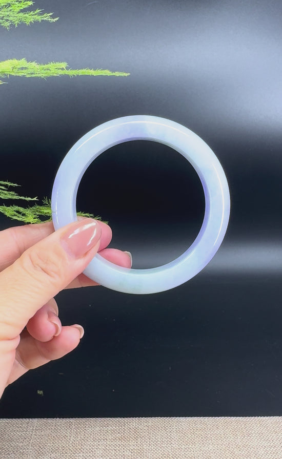 Load and play video in Gallery viewer, Genuine Burmese Lavender Green Jade Jadeite Bangle Bracelet (56.5mm)
