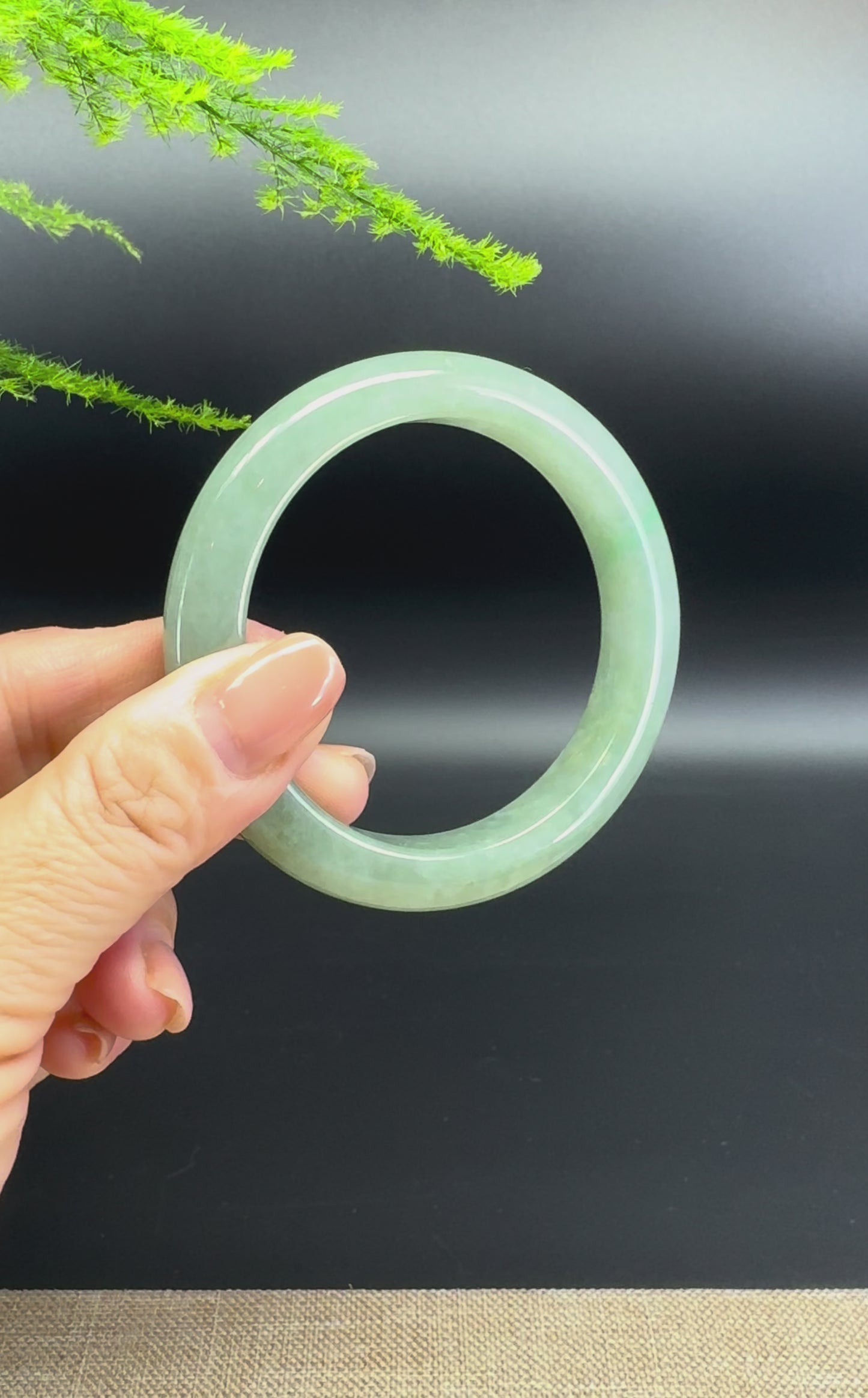 Load and play video in Gallery viewer, Genuine Burmese Oil Green Jade Jadeite Bangle Bracelet ( 55.8mm )
