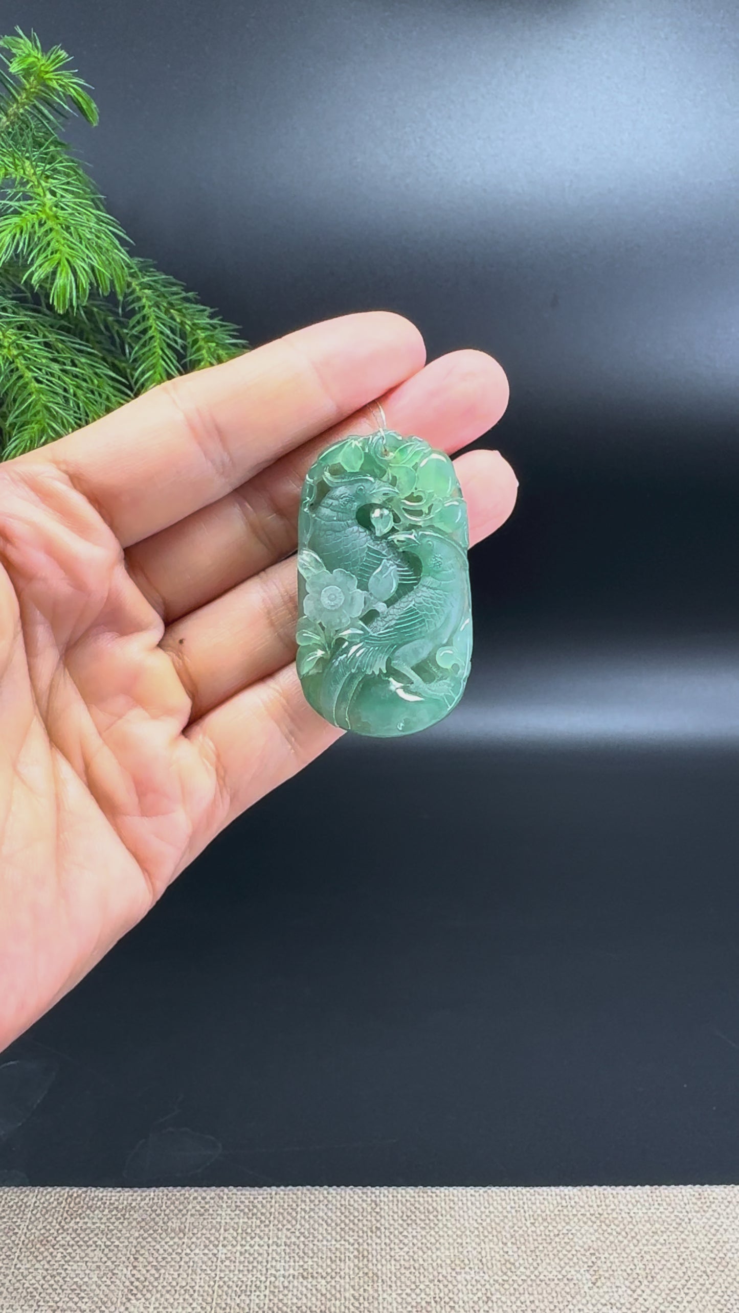 RealJade® Co. Natural Oil Green Jadeite Jade Paradise Flycatcher Pendant