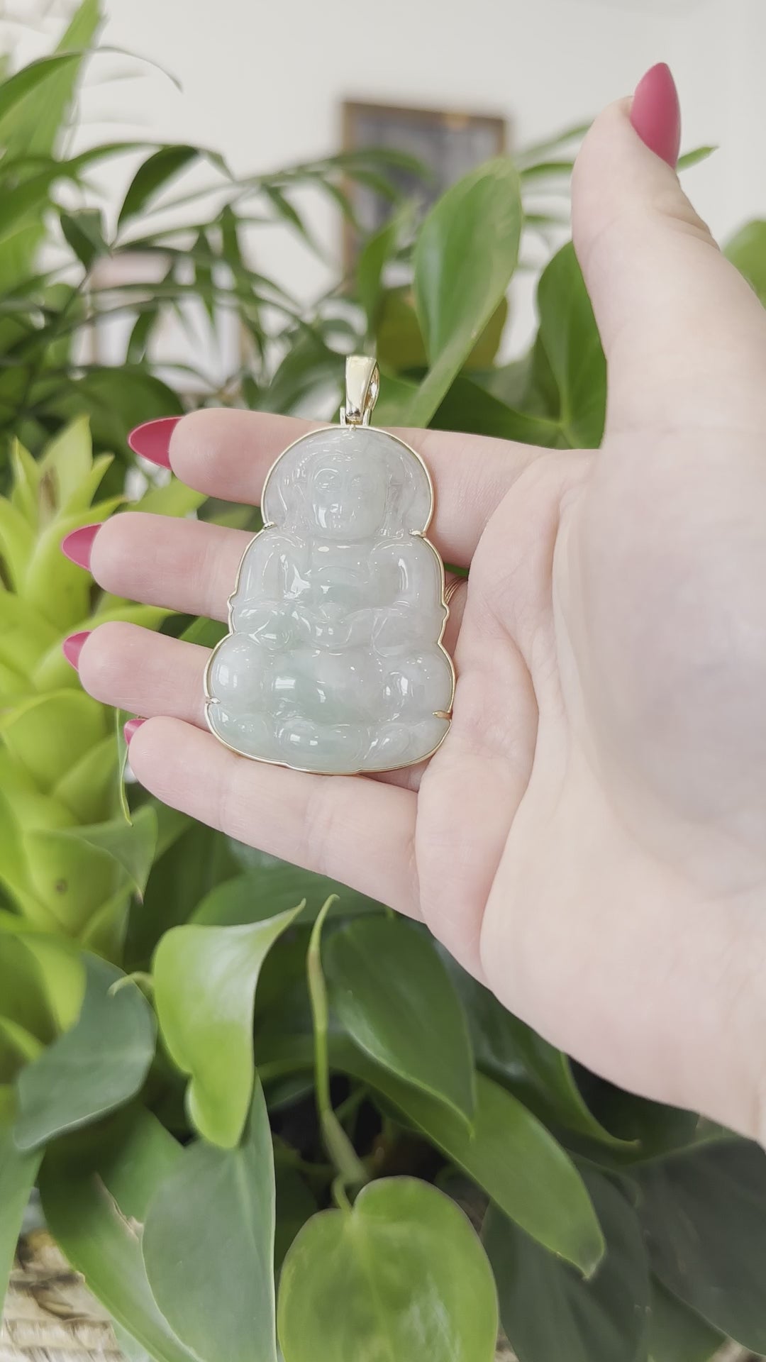 Load and play video in Gallery viewer, RealJade® Co. 14k &amp;quot;Goddess of Compassion&amp;quot; Genuine Burmese Jadeite Jade Guanyin Necklace
