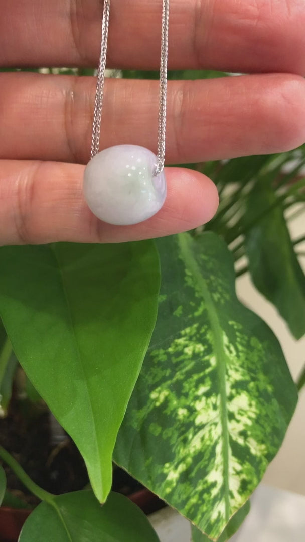 Load and play video in Gallery viewer, RealJade® &amp;quot;Good Luck Button&amp;quot; Necklace Real Lavender Jade Lucky TongTong Donut Pendant Necklace
