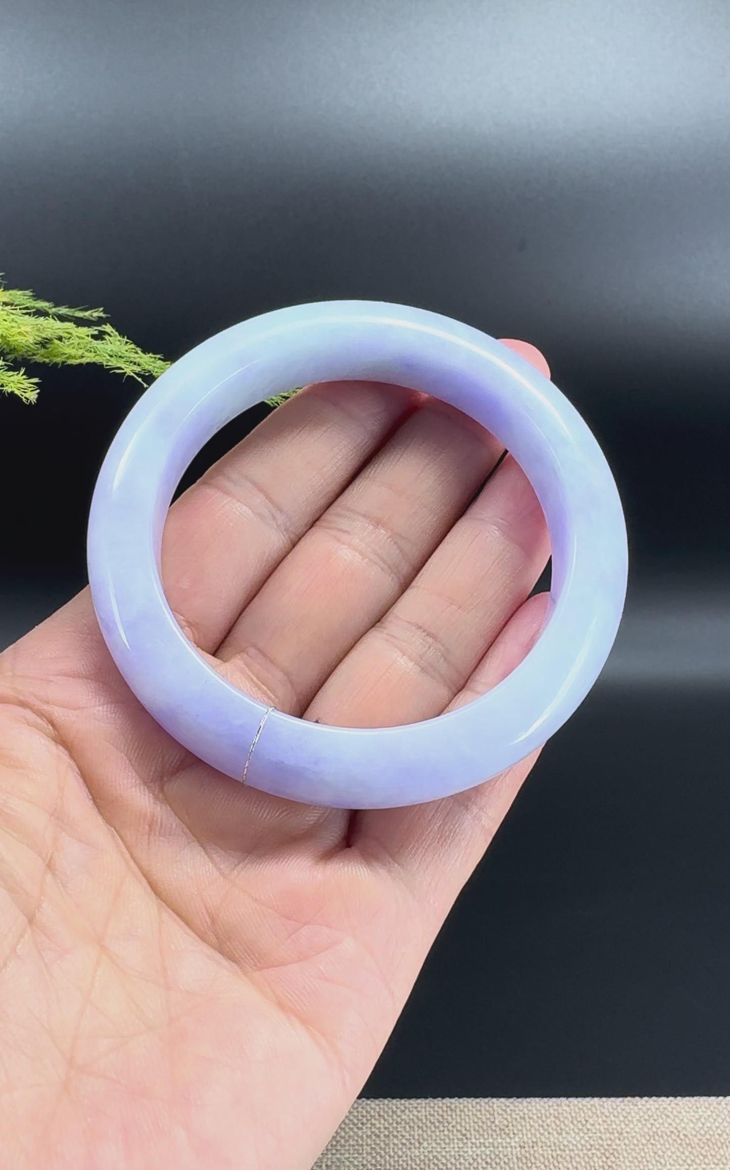 Load and play video in Gallery viewer, Genuine Burmese Lavender Green Jade Jadeite Bangle Bracelet (56.5mm)
