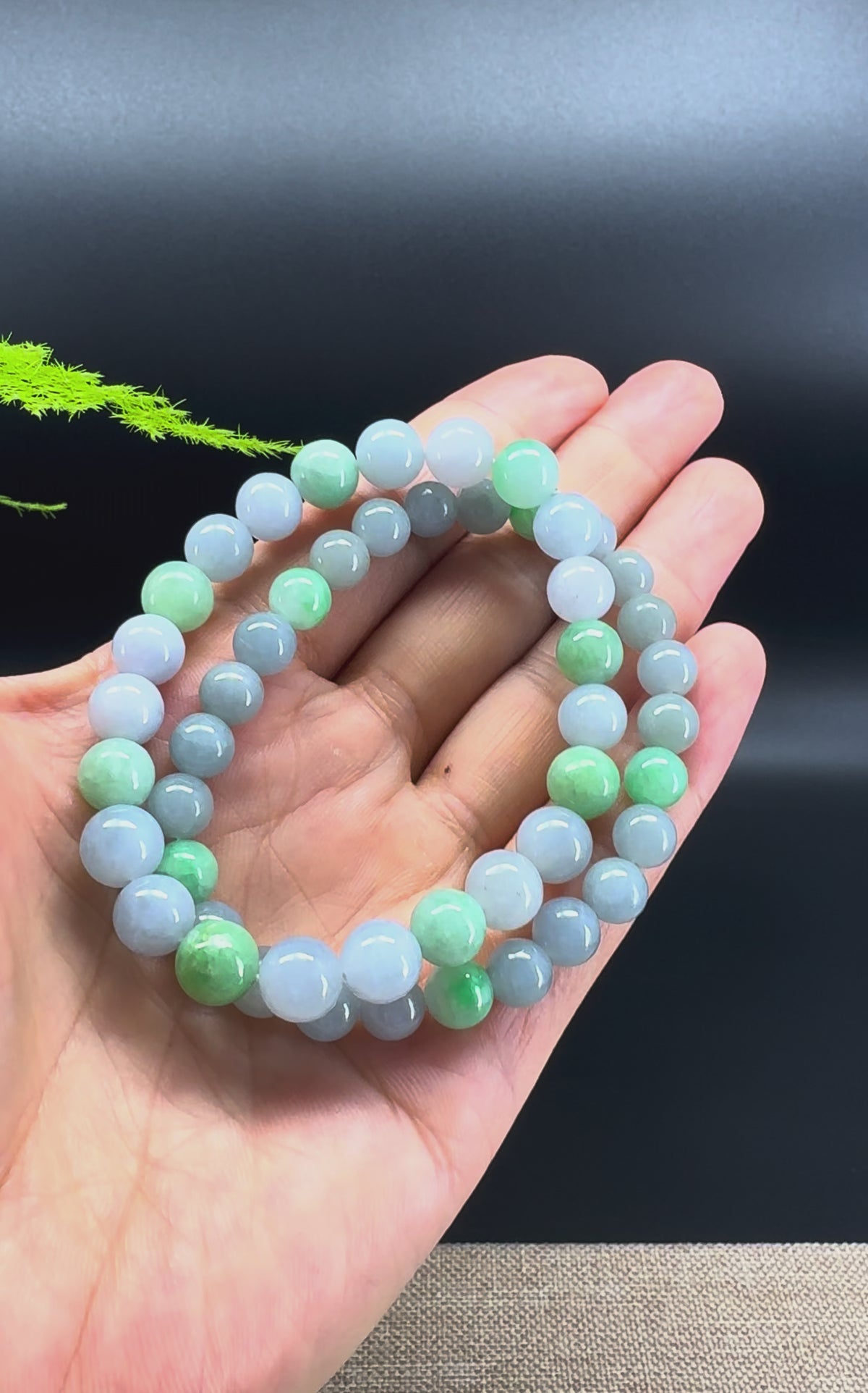 Natural Jadeite Jade Round Lavender Green Beads Bracelet ( 7.3 mm )
