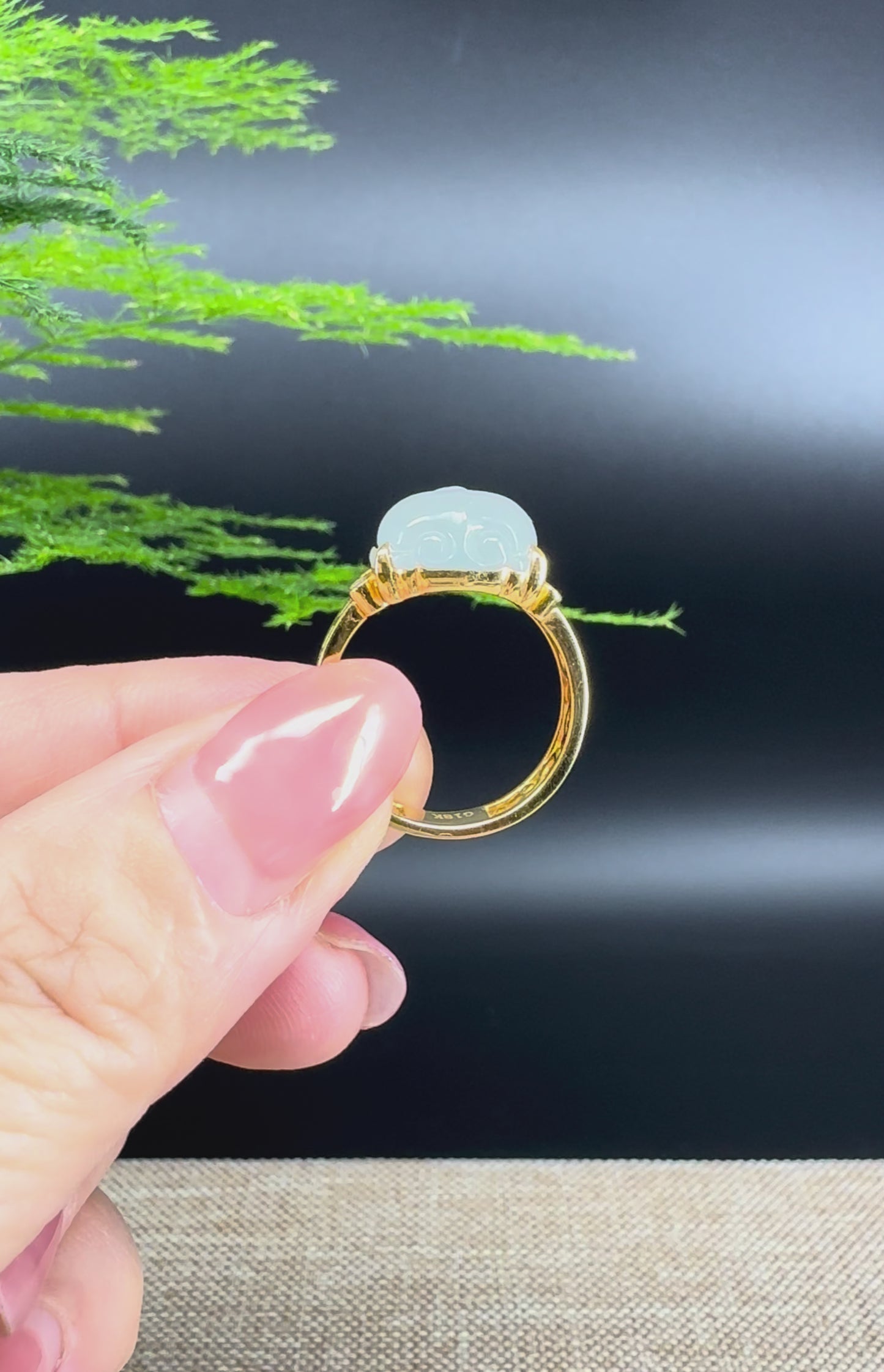 RealJade® "Signature Signet" 18K Yellow Gold Icy Jadeite Jade Diamonds PiXiu Ring