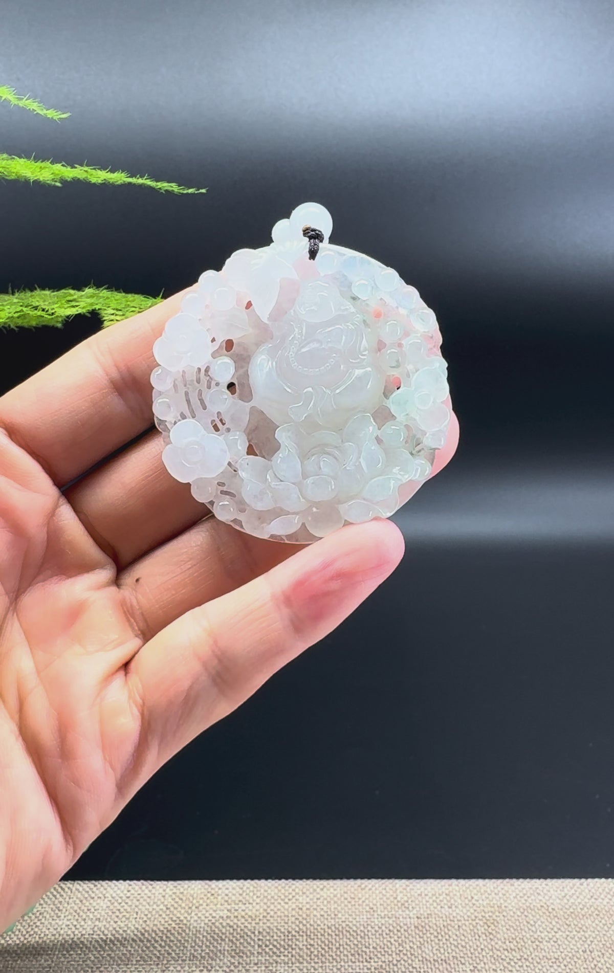 RealJade® Co. Genuine Burmese Icy Green Jadeite Jade Happy Buddha Pendant Necklace