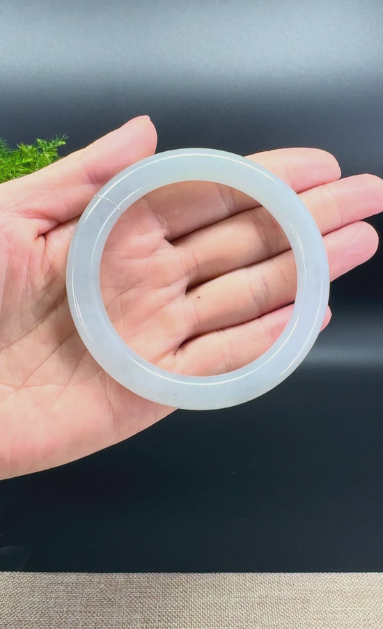 Load and play video in Gallery viewer, Genuine Burmese Icy Black Green Jade Jadeite Bangle Bracelet ( 58mm )
